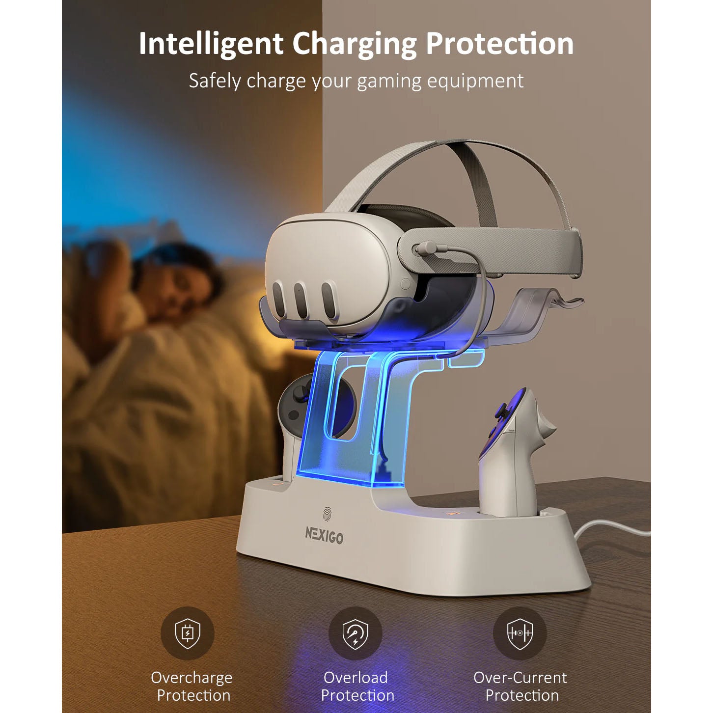NexiGo Charging Dock for Meta Quest 3, VR Charging Station Quest 3, Charger Display Stand with 2 Rechargeable Batteries