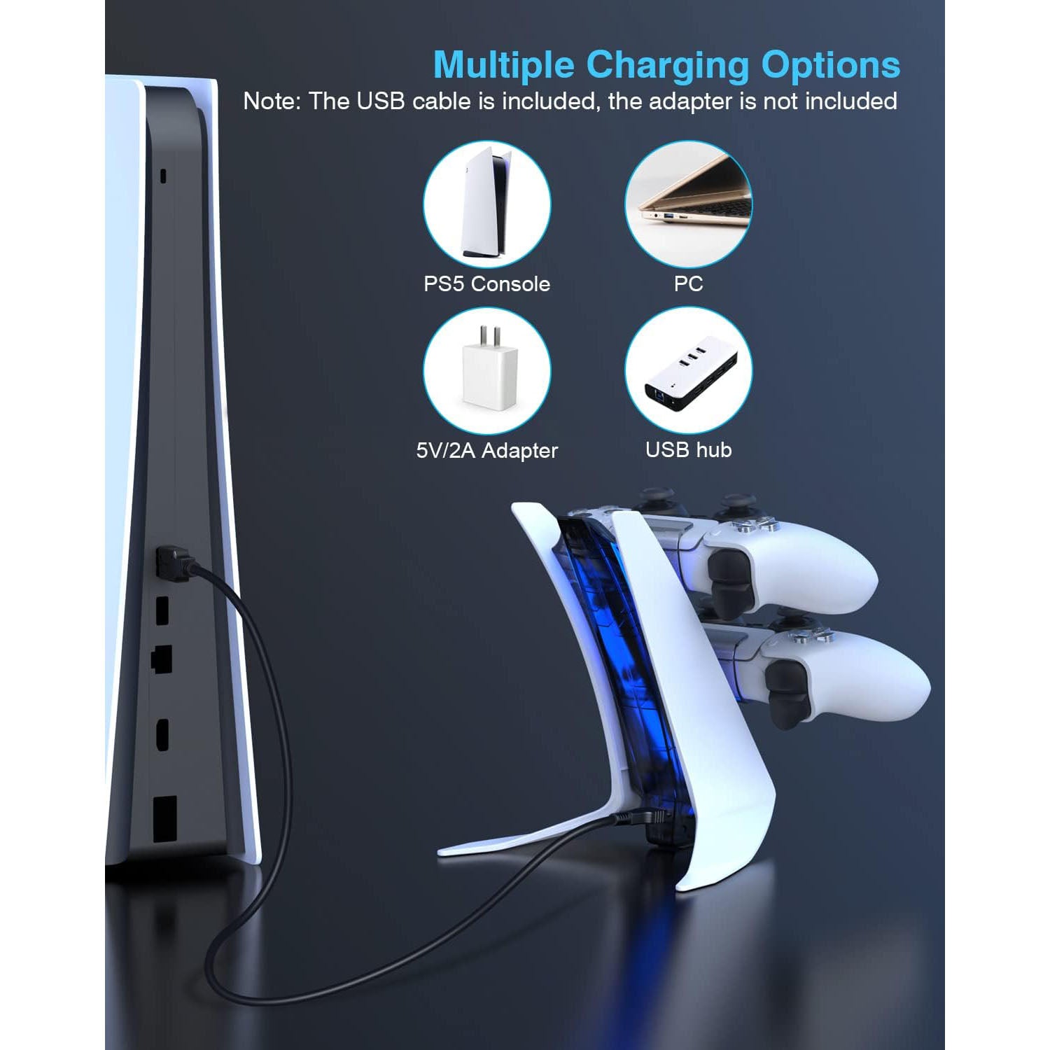NexiGo DOBE PS5 Controller Charger for Playstation 5 Charger, Charging Station with Fast Dualsense Wireless Type-C Cable