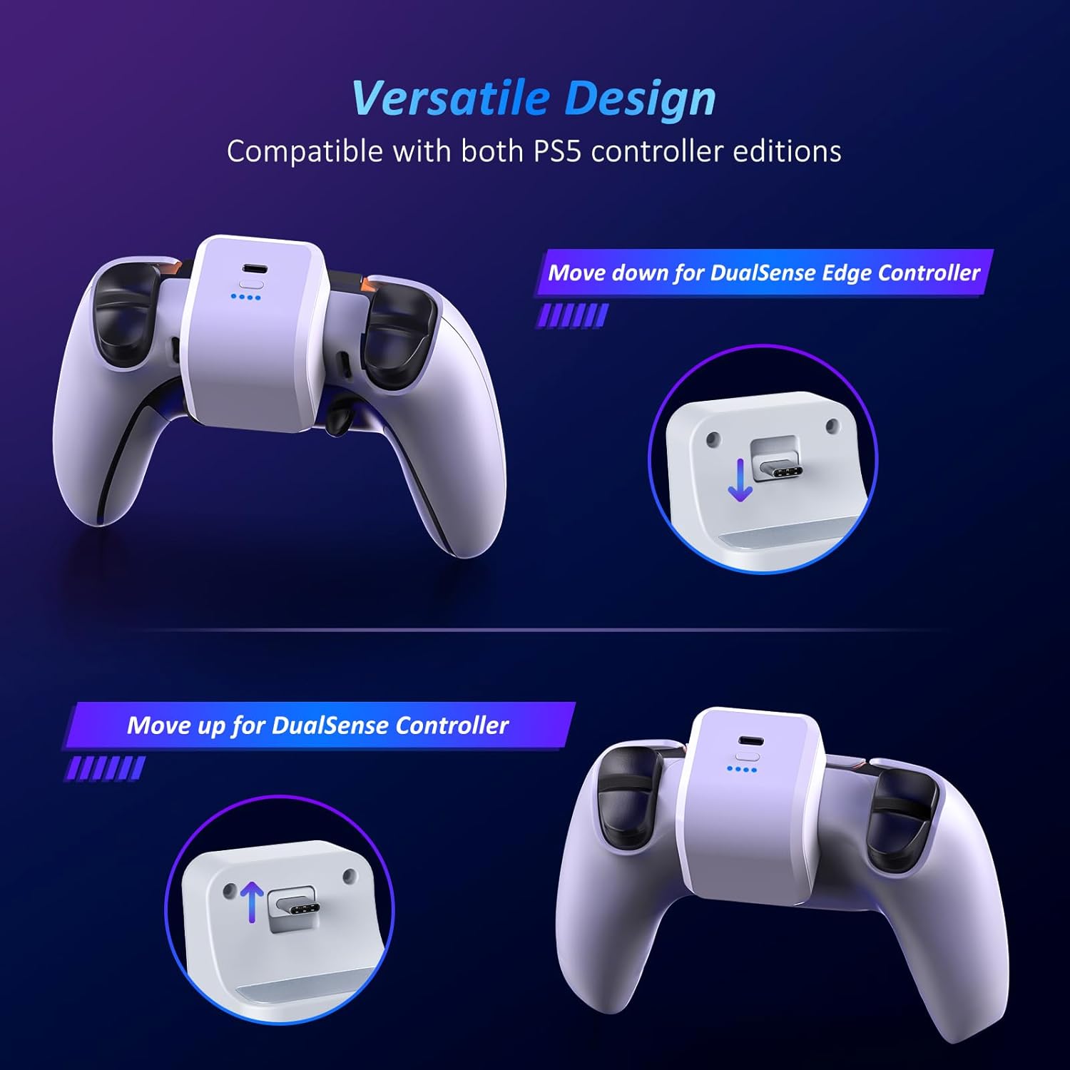 NexiGo PS5 Rechargeable Battery Pack,1600mAh DualSense Controller Battery Pack with LED Indicator, Play and Charge Kit for Playstation 5 Controller with USB Type-C Charging Cable