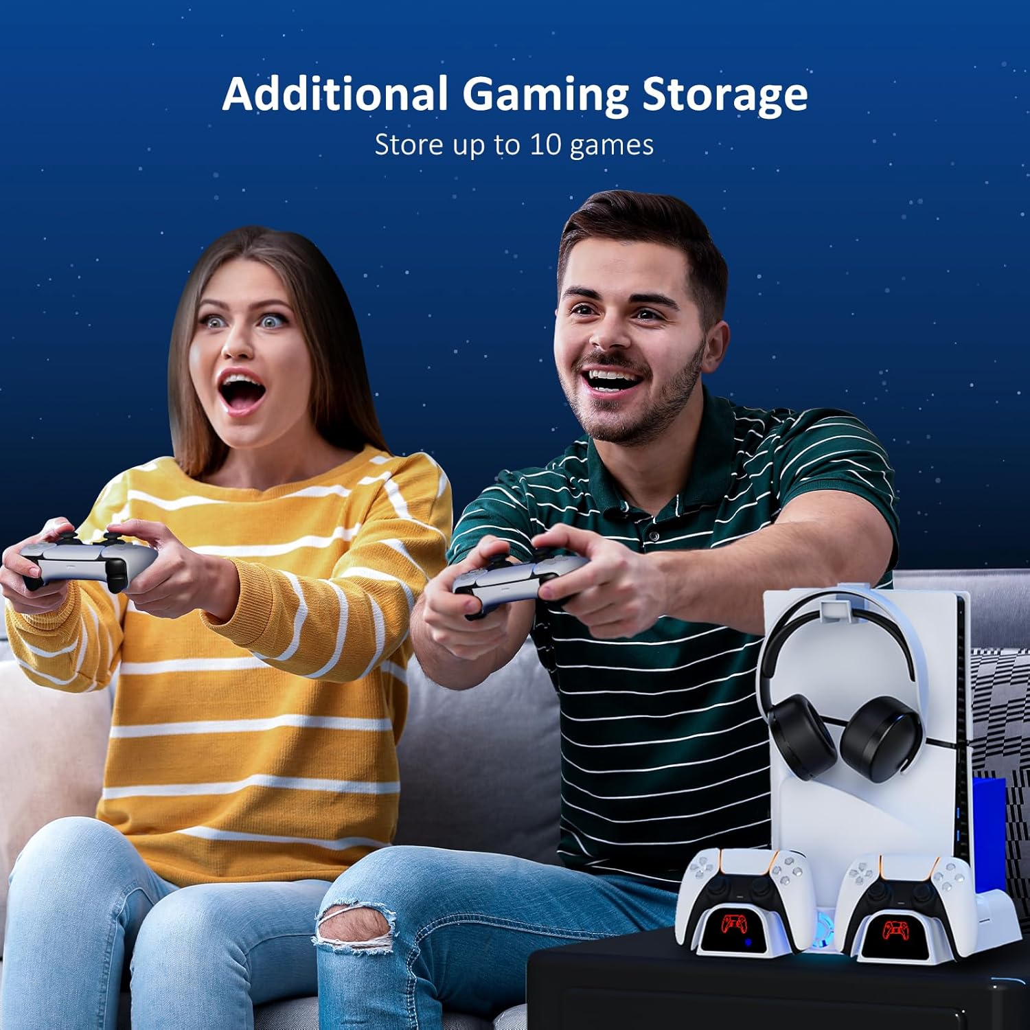 NexiGo PS5/Slim Stand and Cooling Station with LED Controller Charging Station for PS5 Disc & Digital Edition Dual Controller Charging Station, 3 Levels Adjustable Fan Speed, 10 Game Rack Organizer