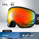 Odoland OTG Ski Goggles with Anti-fog, Anti-glare Lens UV400 Protection Adult Snow Goggles, Double Spherical Goggles for Skiing Skating Snowmobiles and Snowboards Suit Men and Women