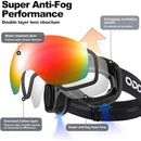 Odoland OTG Ski Goggles with Anti-fog, Anti-glare Lens UV400 Protection Adult Snow Goggles, Double Spherical Goggles for Skiing Skating Snowmobiles and Snowboards Suit Men and Women