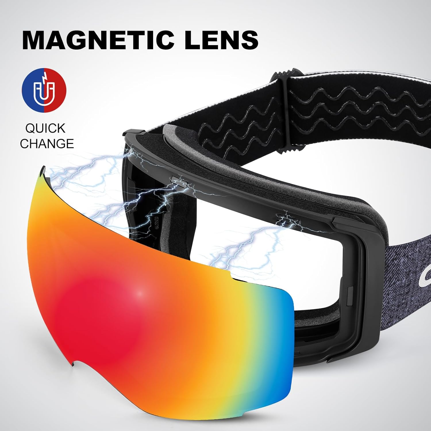 Odoland Ski Goggles Set with Detachable Magnetic Lens, Frameless Interchangeable Lens for Cloudy or Sunny, Anti-Fog UV Protection Men Women Snow Goggles for Skating Skiing and Snowboard
