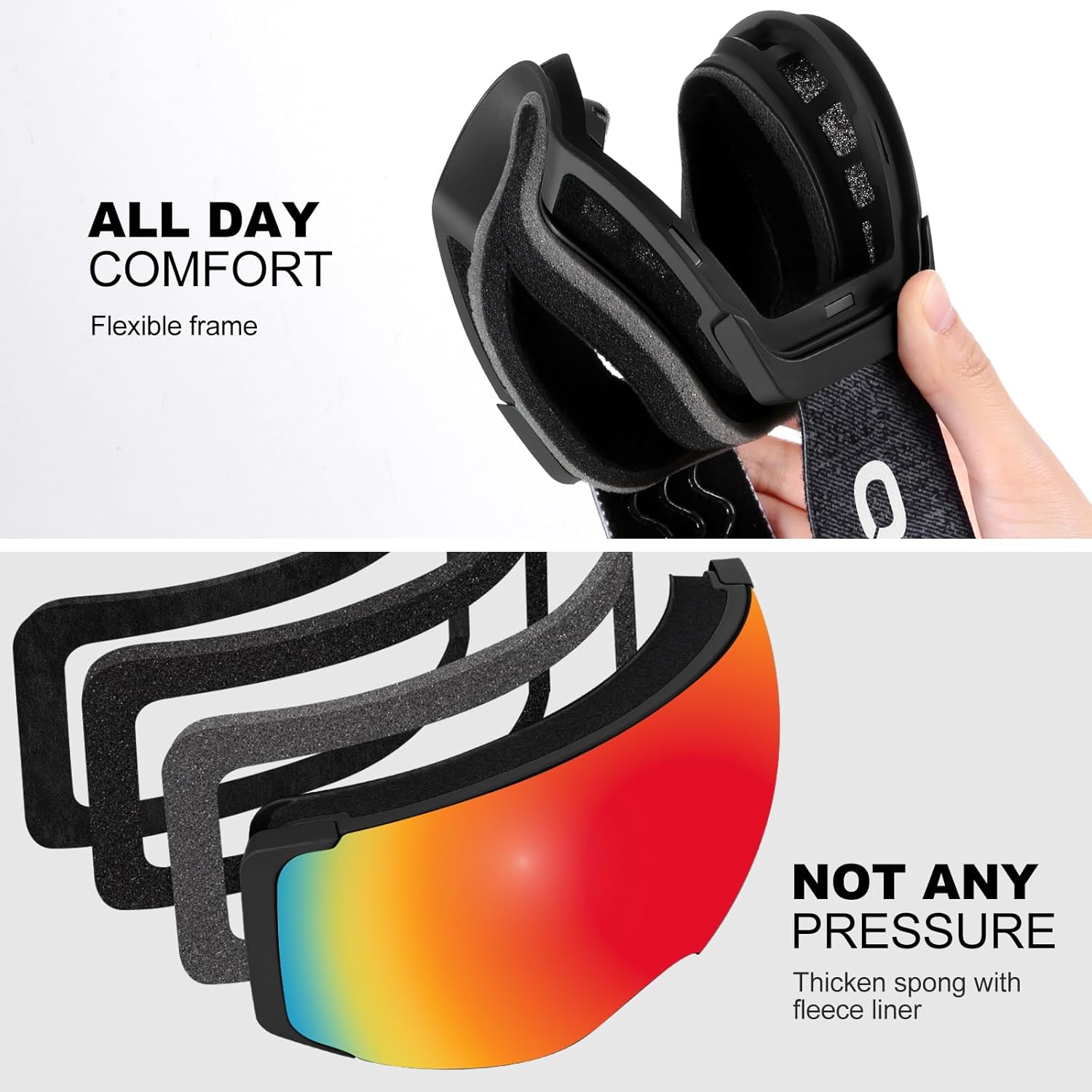 Odoland Ski Goggles Set with Detachable Magnetic Lens, Frameless Interchangeable Lens for Cloudy or Sunny, Anti-Fog UV Protection Men Women Snow Goggles for Skating Skiing and Snowboard