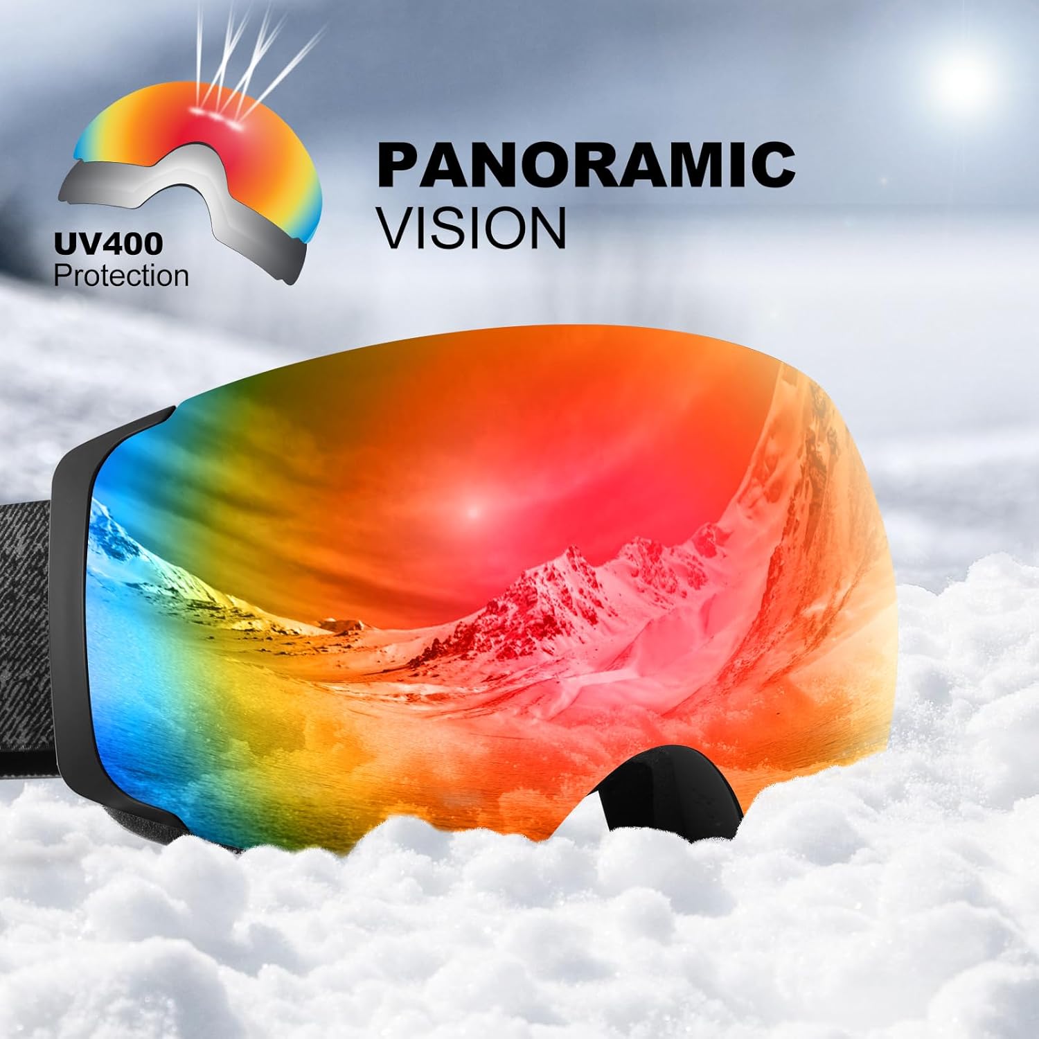 Odoland Ski Goggles Set with Detachable Magnetic Lens, Frameless Interchangeable Lens for Cloudy or Sunny, Anti-Fog UV Protection Men Women Snow Goggles for Skating Skiing and Snowboard