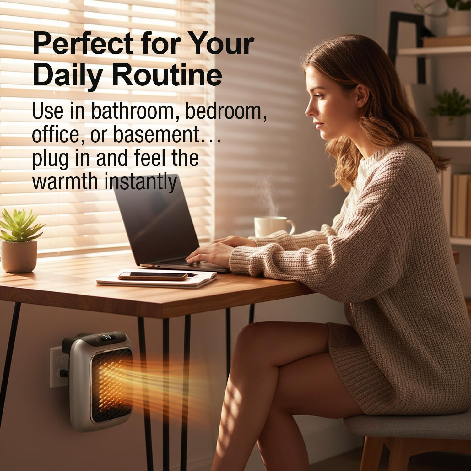 Ontel Handy 1200W Heater Turbo Wall Outlet Plug In Heater – Portable Indoor Ceramic Space Heater w/Adjustable Thermostat, 12-Hour Timer, Auto Shut Off, Quiet – Plug In Wall for Office, Bedroom, Camping