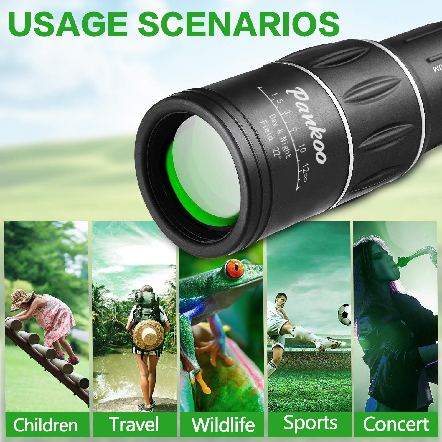 Pankoo High Powered 16X52 Monocular Telescope for Adults - 2025 Power Prism, Compact HD Scope, Suitable for Gifts, Outdoor Activities, Concert, Travelling & Bird Watching