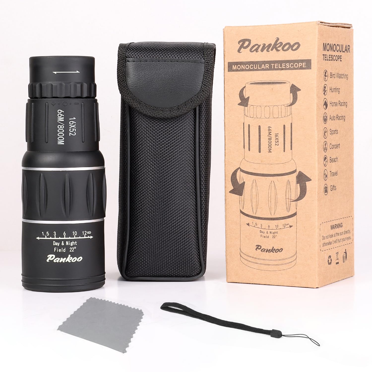 Pankoo High Powered 16X52 Monocular Telescope for Adults - 2025 Power Prism, Compact HD Scope, Suitable for Gifts, Outdoor Activities, Concert, Travelling & Bird Watching