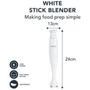 Pifco Hand Blender - Handheld Soup Stick Food Mixer for Kitchen - 150W 1 Speed Handheld Ideal for Sauce, Soup Making - Baby Food Processing - White