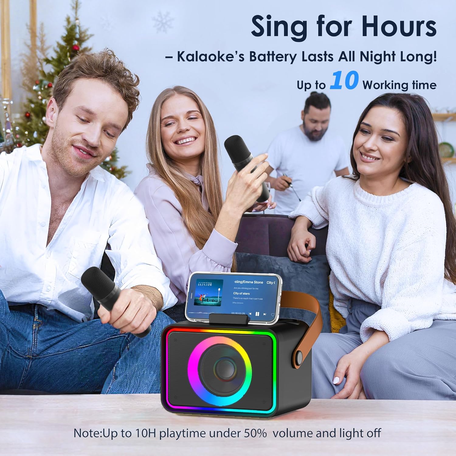 Portable Bluetooth Speaker with 2 Wireless Microphone for Adults & Kids with LED Lights, Karaoke Microphone Machine with PA System Supports USB/TF/AUX,Gift for Party (Black)
