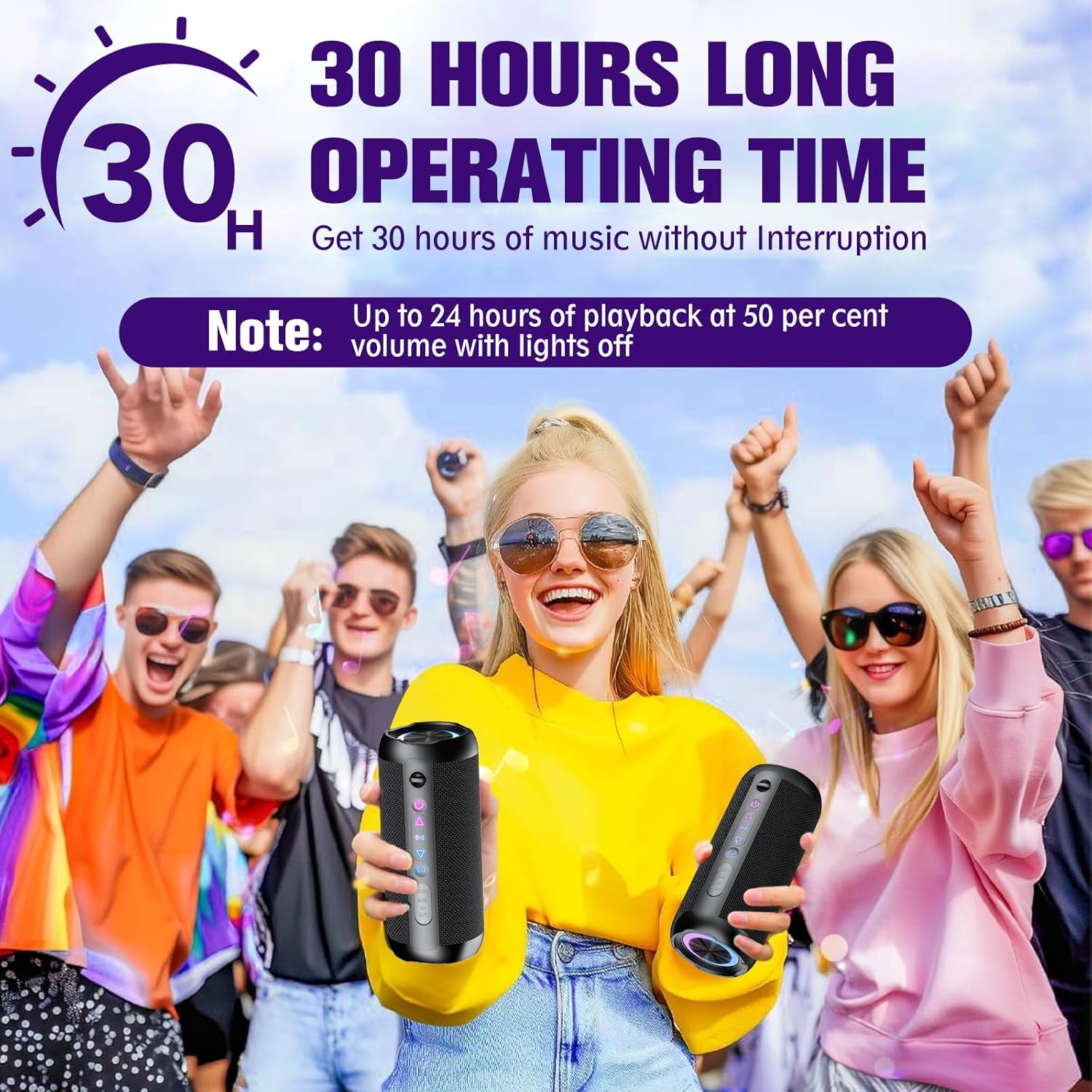 Taopodo Portable Bluetooth Speaker with 30W Stereo Sound, 3 EQ Mode & 3 RGB lights, IPX7 Waterproof, 30H Playtime, TWS Wireless Pairing, Outdoor Speaker for Home, Outdoors and Hiking