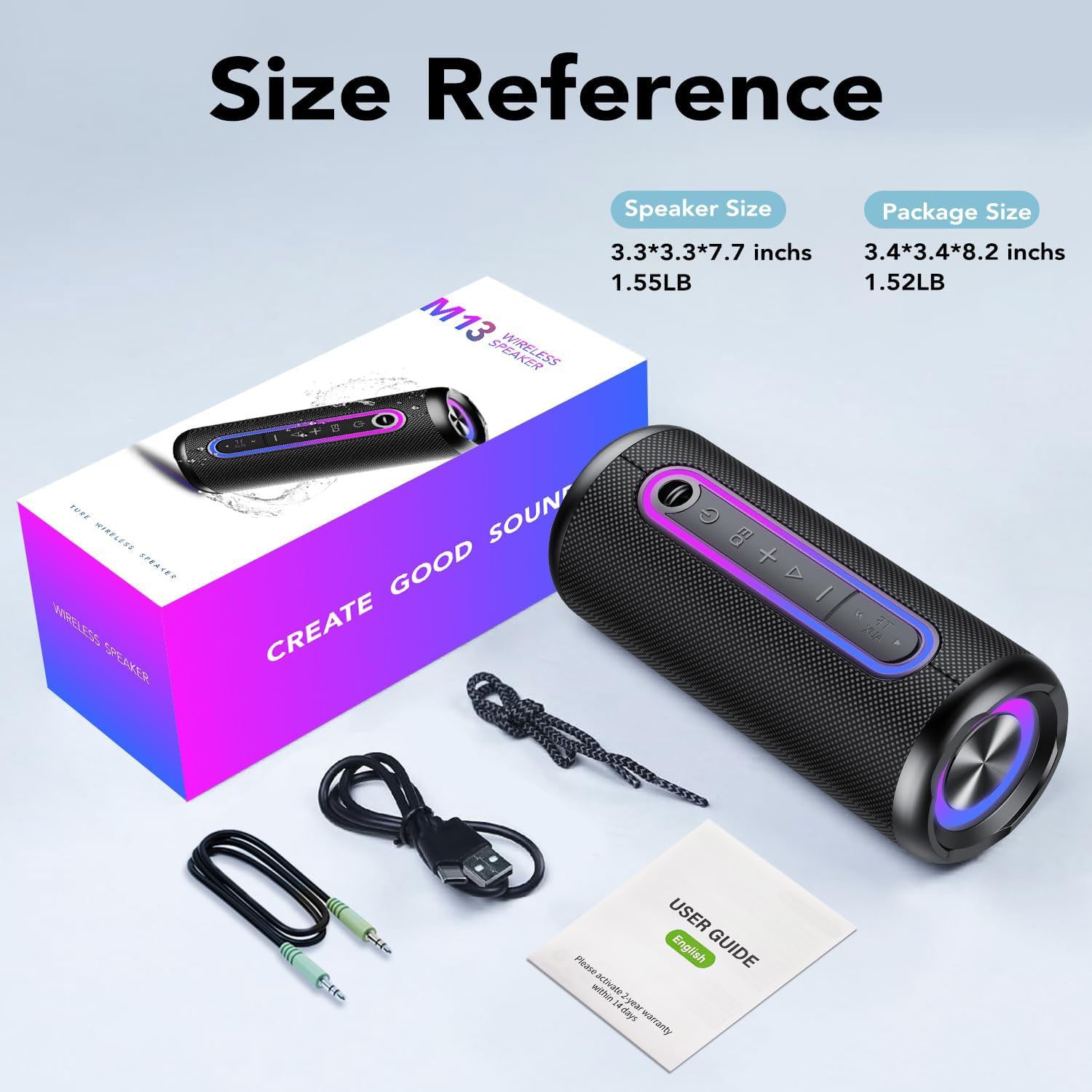 Taopodo Portable Bluetooth Speaker with 30W Stereo Sound, 3 EQ Mode & 3 RGB lights, IPX7 Waterproof, 30H Playtime, TWS Wireless Pairing, Outdoor Speaker for Home, Outdoors and Hiking