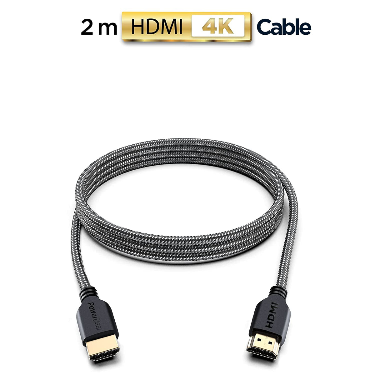 PowerBear 4K HDMI Cable (6.6ft/2M) | High Speed, Braided Nylon & Gold Connectors, 4K @ 60Hz, Ultra HD, 2K, 1080P, ARC & CL3 Rated | for Laptop, Monitor, PS5, PS4, Xbox One, Fire TV, Apple TV PC