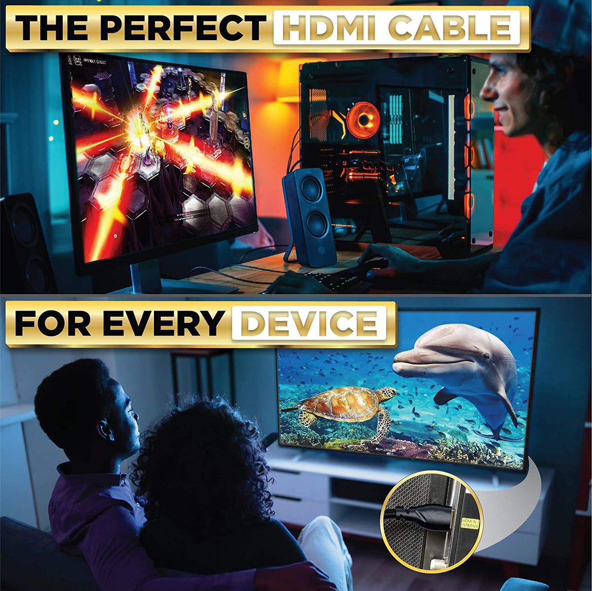 PowerBear 4K HDMI Cable (6.6ft/2M) | High Speed, Braided Nylon & Gold Connectors, 4K @ 60Hz, Ultra HD, 2K, 1080P, ARC & CL3 Rated | for Laptop, Monitor, PS5, PS4, Xbox One, Fire TV, Apple TV PC
