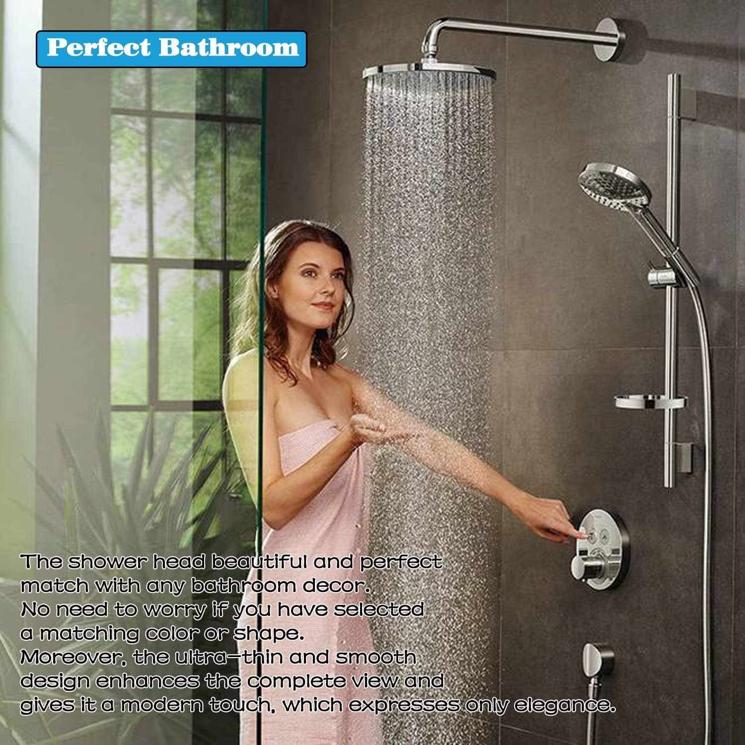 Getaria Rainfall Shower Head,6" Round Stainless Steel Rain Shower Heads with Anti-Limescale Nozzles Waterfall ShowerHead, Ultra-Thin Desigh Shower Rain Head with Adjustable Angles