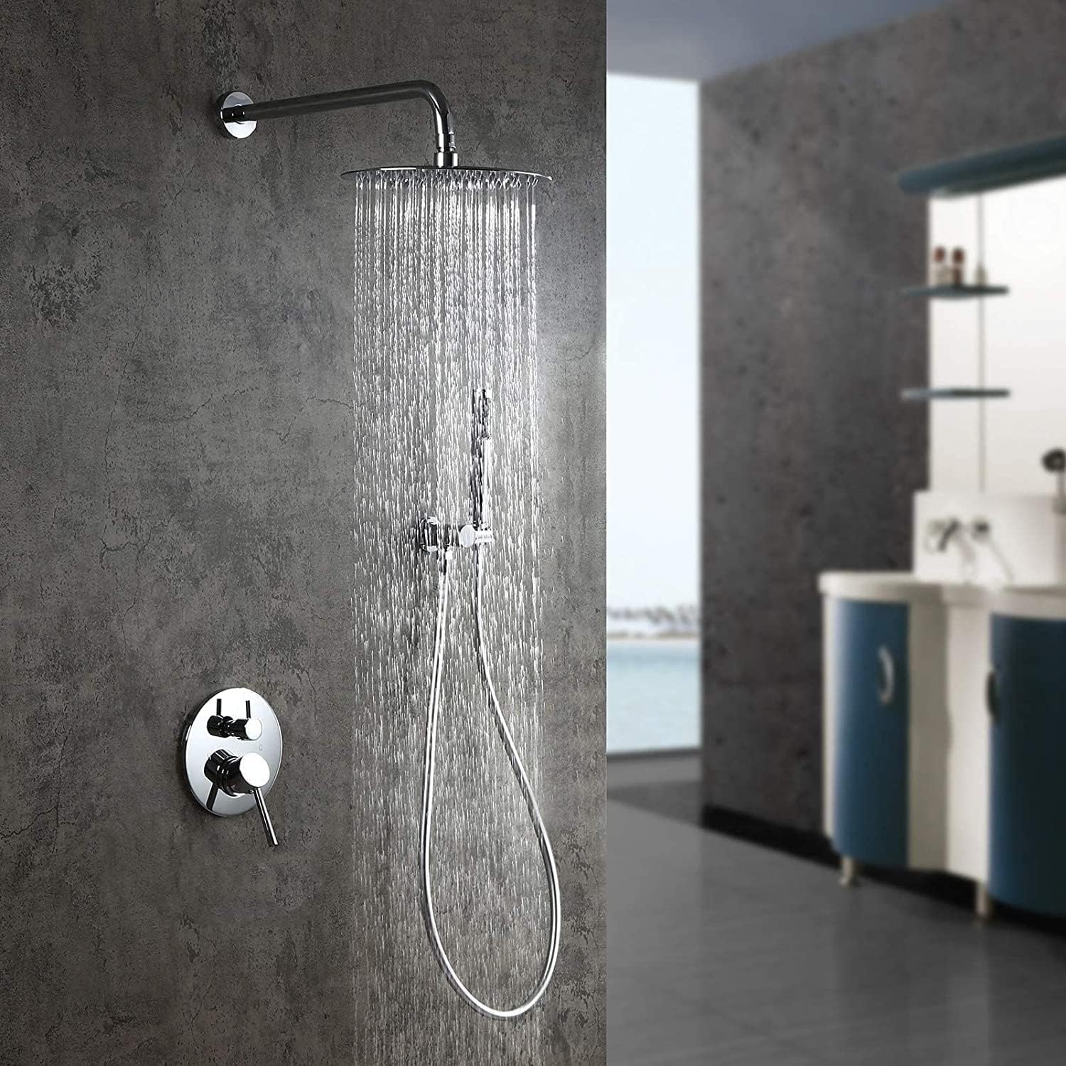 Getaria Rainfall Shower Head,6" Round Stainless Steel Rain Shower Heads with Anti-Limescale Nozzles Waterfall ShowerHead, Ultra-Thin Desigh Shower Rain Head with Adjustable Angles