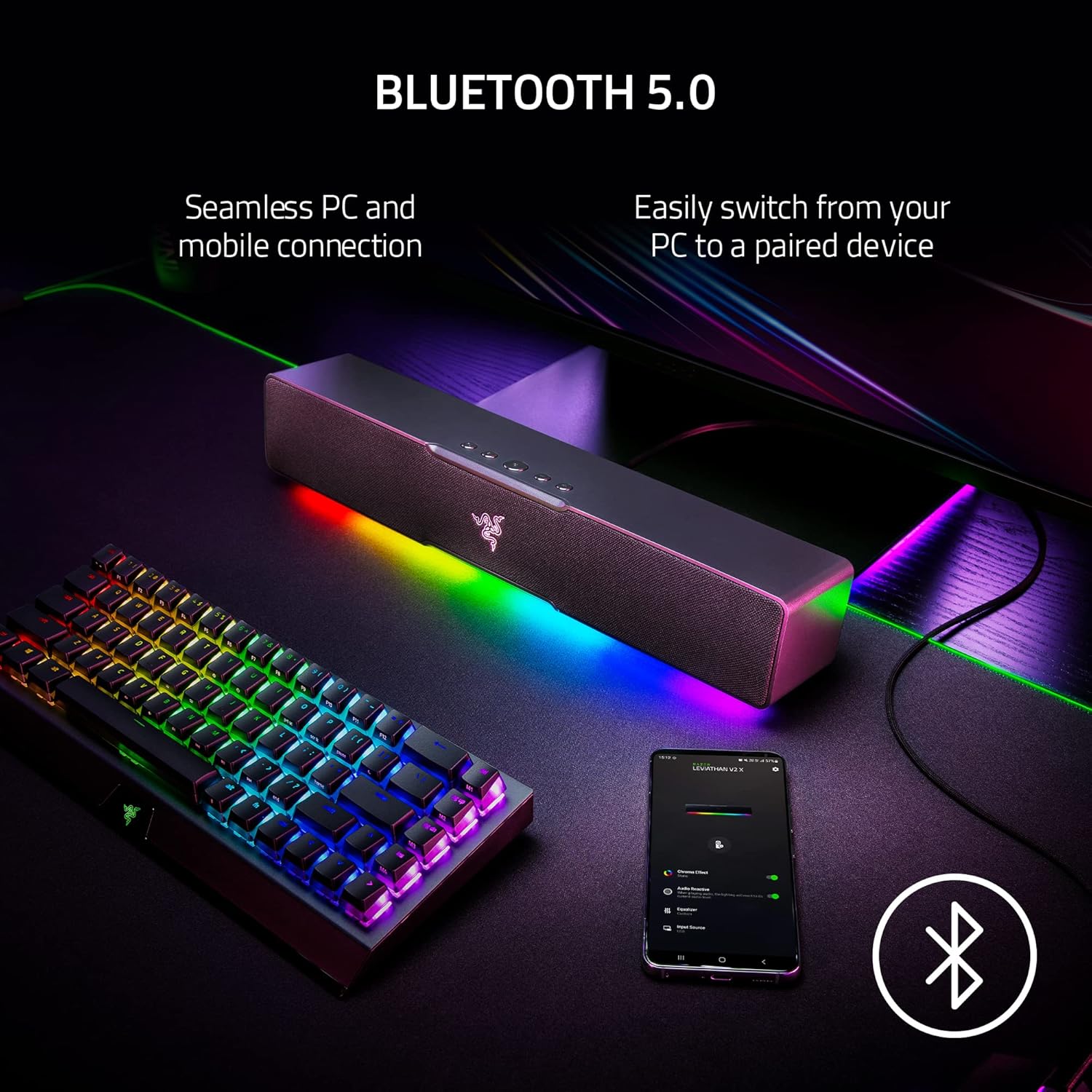 Razer Leviathan V2 X PC Soundbar with Full-Range Drivers - Compact Design - Chroma RGB - USB Type C Power and Audio Delivery - Bluetooth 5.0 - for PC, Laptop, Smartphones, Tablets & Nintendo Switch
