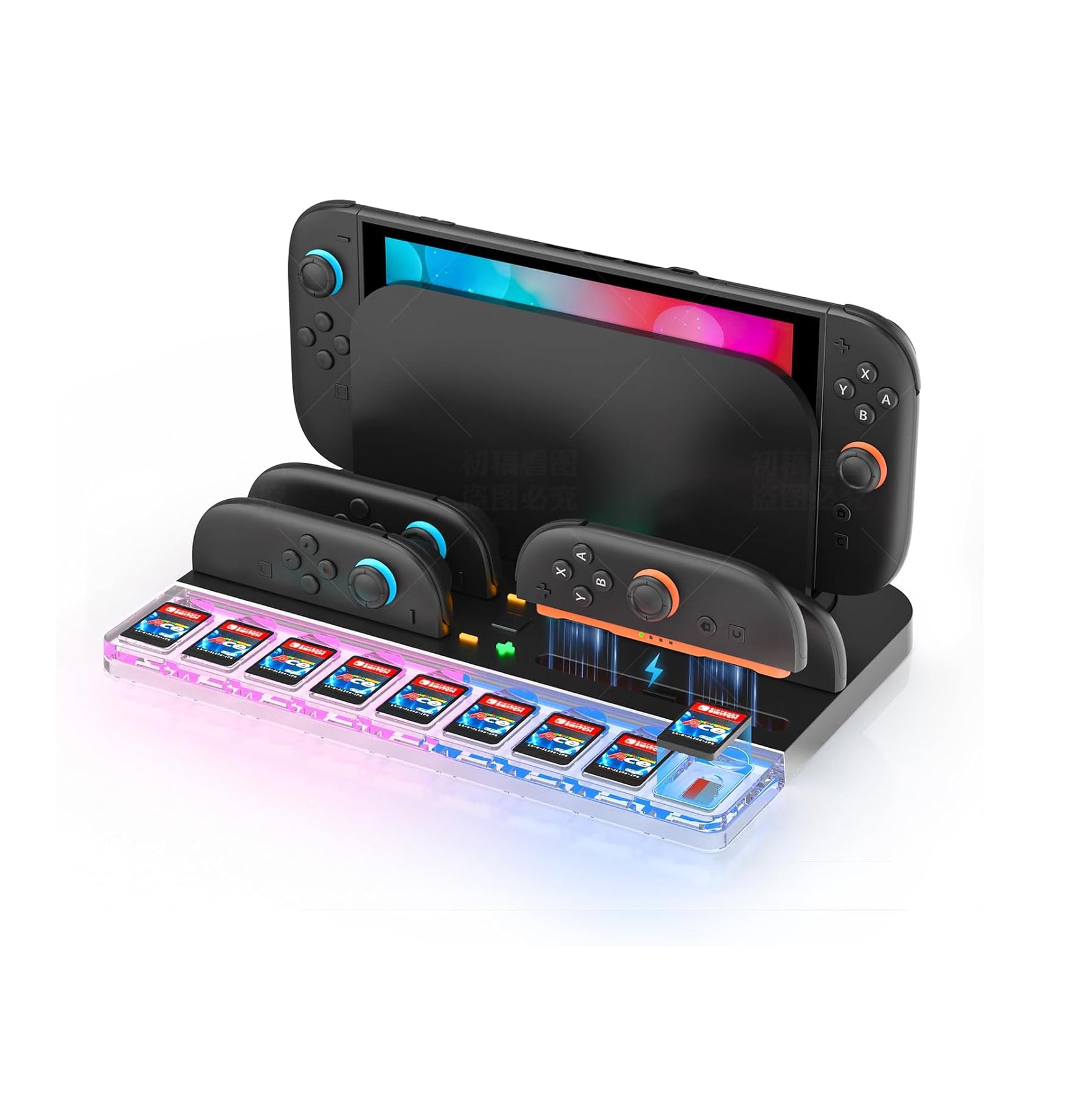 Reddening Charging Dock Storage Base for Nintendo Switch 2 JoyCon Controllers, Handle Host for NS2, RGB Light, LED Indicators, 9 Card Slots, Switch 2 Charger Station with USB Charging Cable