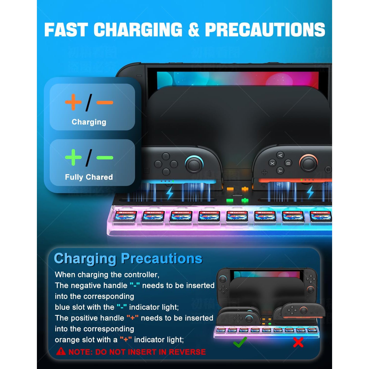 Reddening Charging Dock Storage Base for Nintendo Switch 2 JoyCon Controllers, Handle Host for NS2, RGB Light, LED Indicators, 9 Card Slots, Switch 2 Charger Station with USB Charging Cable
