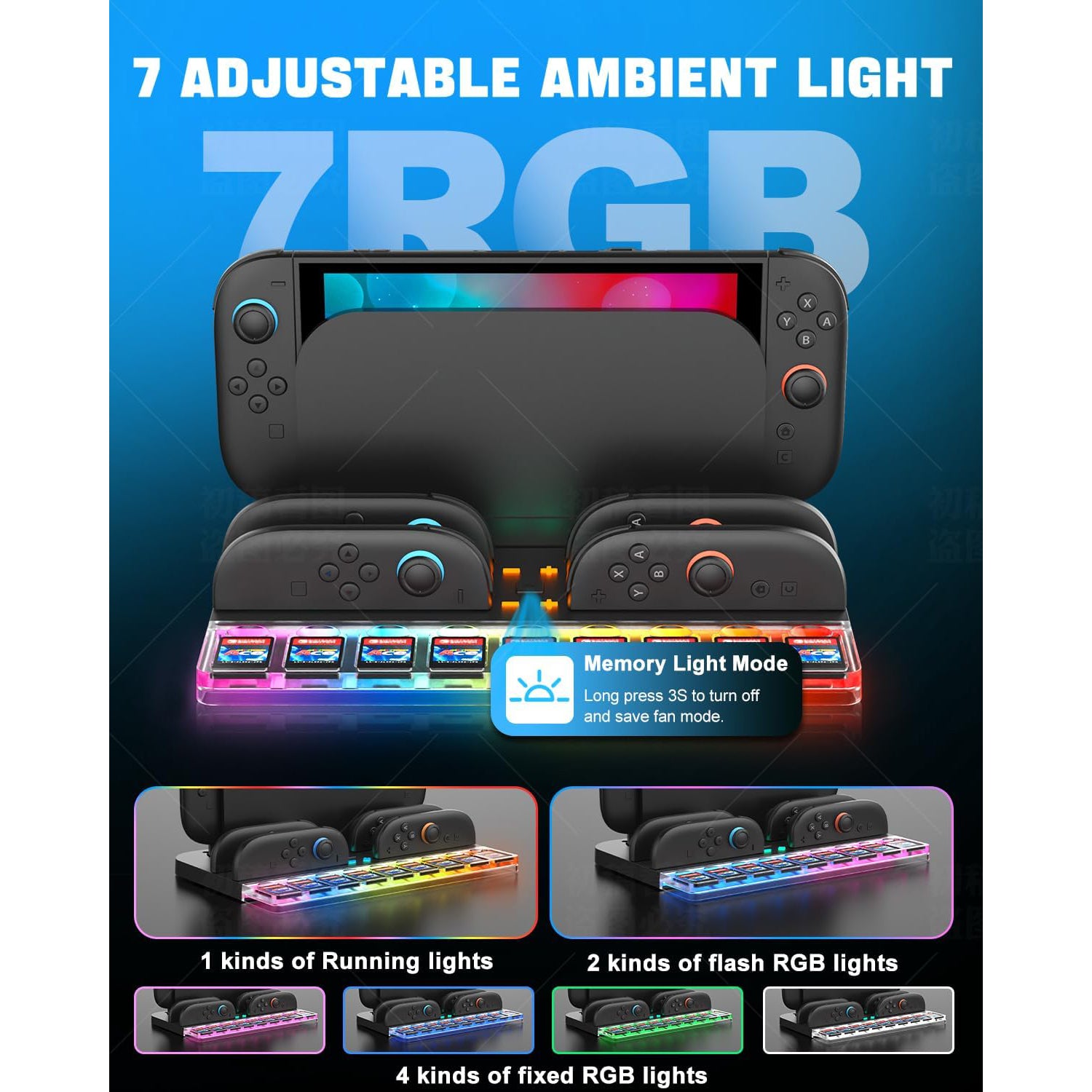 Reddening Charging Dock Storage Base for Nintendo Switch 2 JoyCon Controllers, Handle Host for NS2, RGB Light, LED Indicators, 9 Card Slots, Switch 2 Charger Station with USB Charging Cable