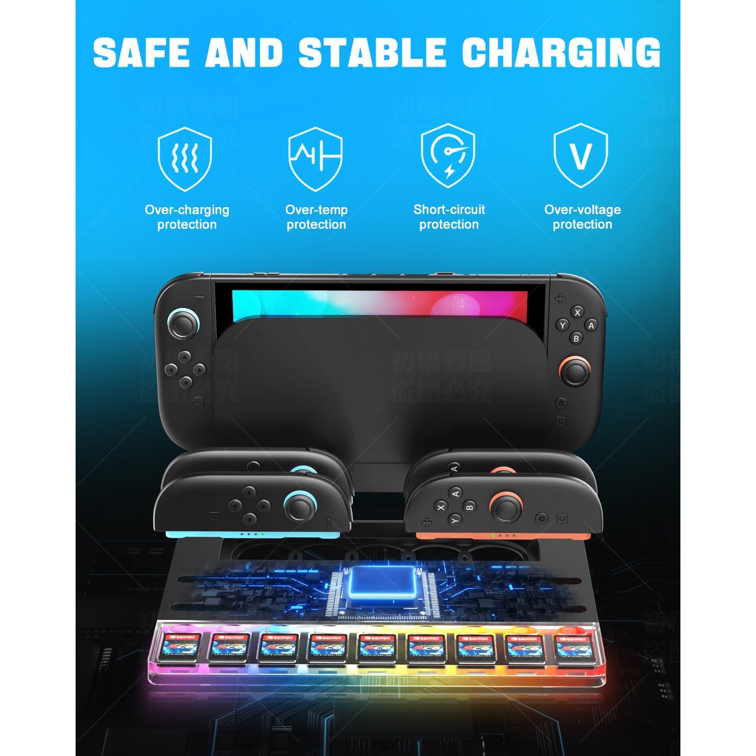 Reddening Charging Dock Storage Base for Nintendo Switch 2 JoyCon Controllers, Handle Host for NS2, RGB Light, LED Indicators, 9 Card Slots, Switch 2 Charger Station with USB Charging Cable