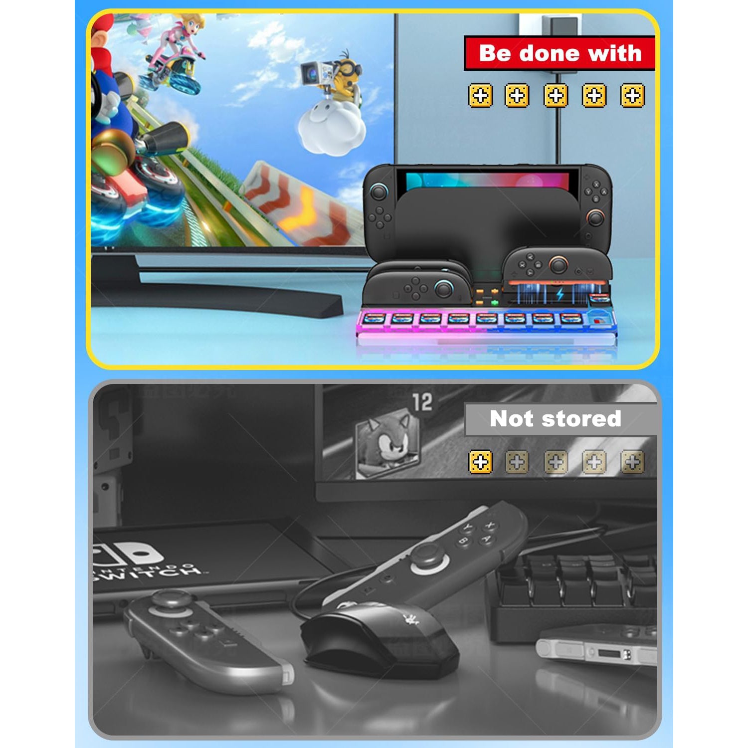 Reddening Charging Dock Storage Base for Nintendo Switch 2 JoyCon Controllers, Handle Host for NS2, RGB Light, LED Indicators, 9 Card Slots, Switch 2 Charger Station with USB Charging Cable