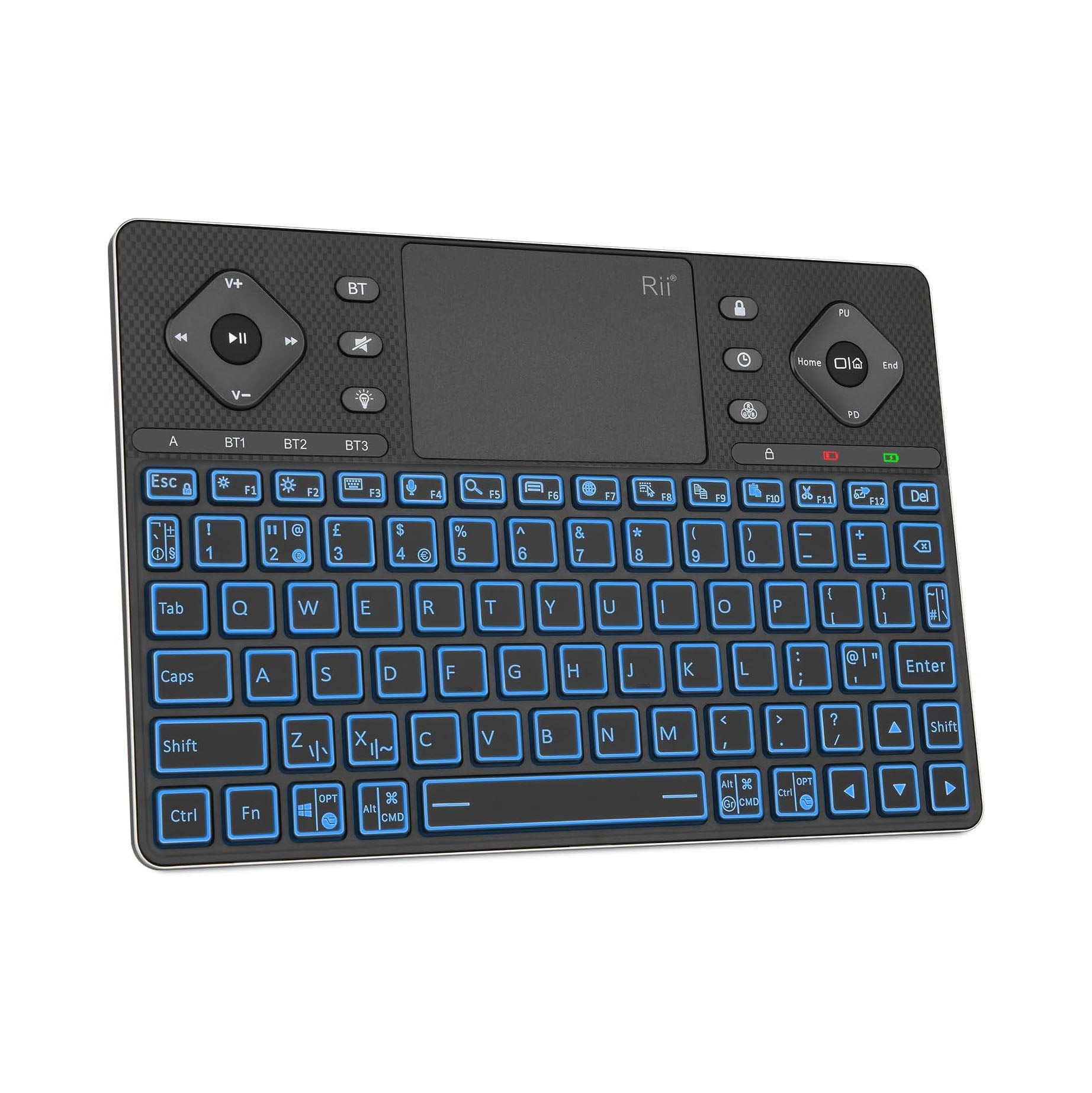 Rii K16+ Bluetooth Keyboard with Touchpad, Rechargeable Wireless Keyboard with RGB Backlit, Multimedia Keyboard for Tablet, PC, HTPC, Smart TV, Projector, Android TV, Laptop, UK Layout