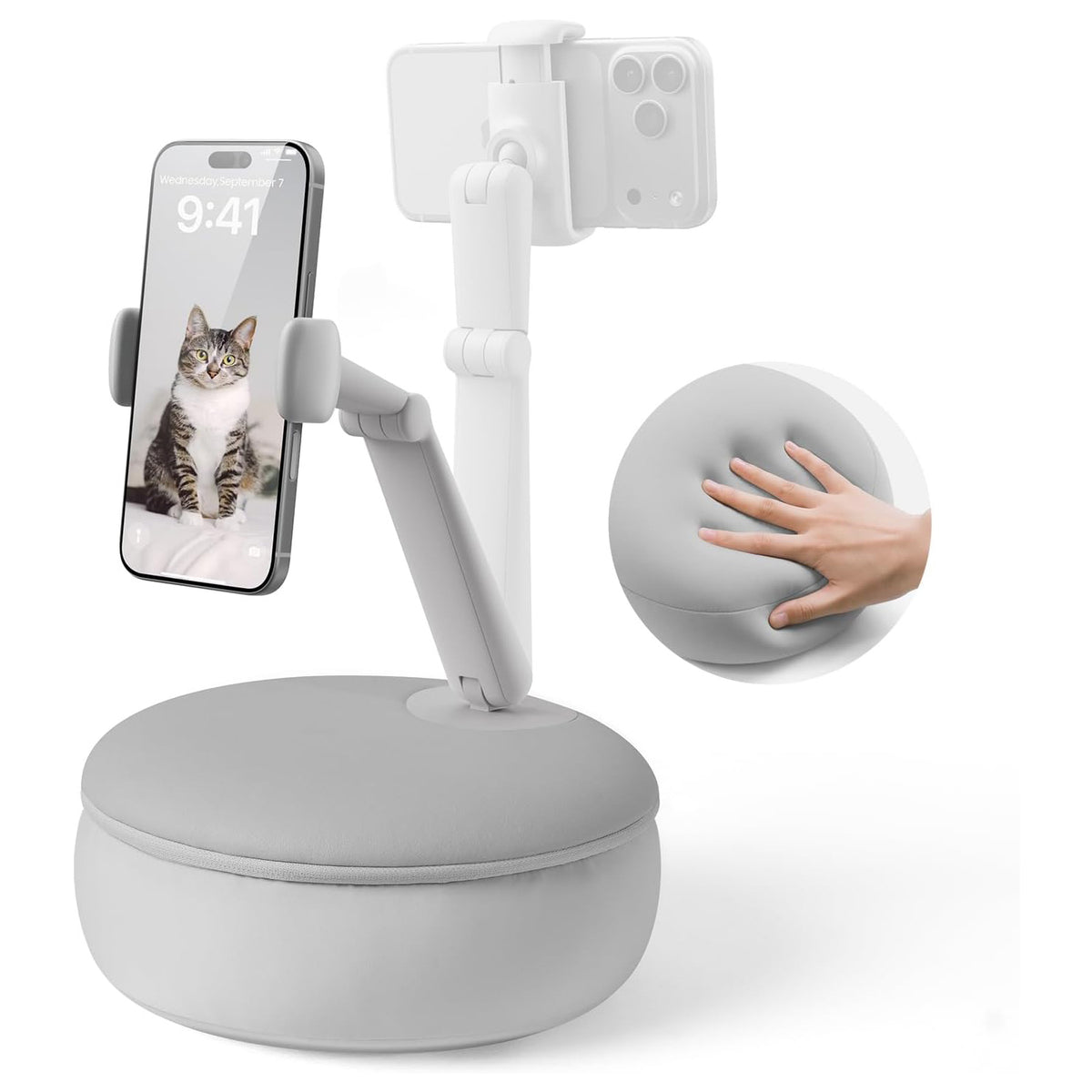SAIJI Cell Phone Pillow Holder mini iPhone Stand for Bed, Upgraded mini Angle & Height Adjustable Phone Pillow Stand for Watching Video On Bed/Sofa/Lap, Fit for 4.7"-7.0" Device (Gray)