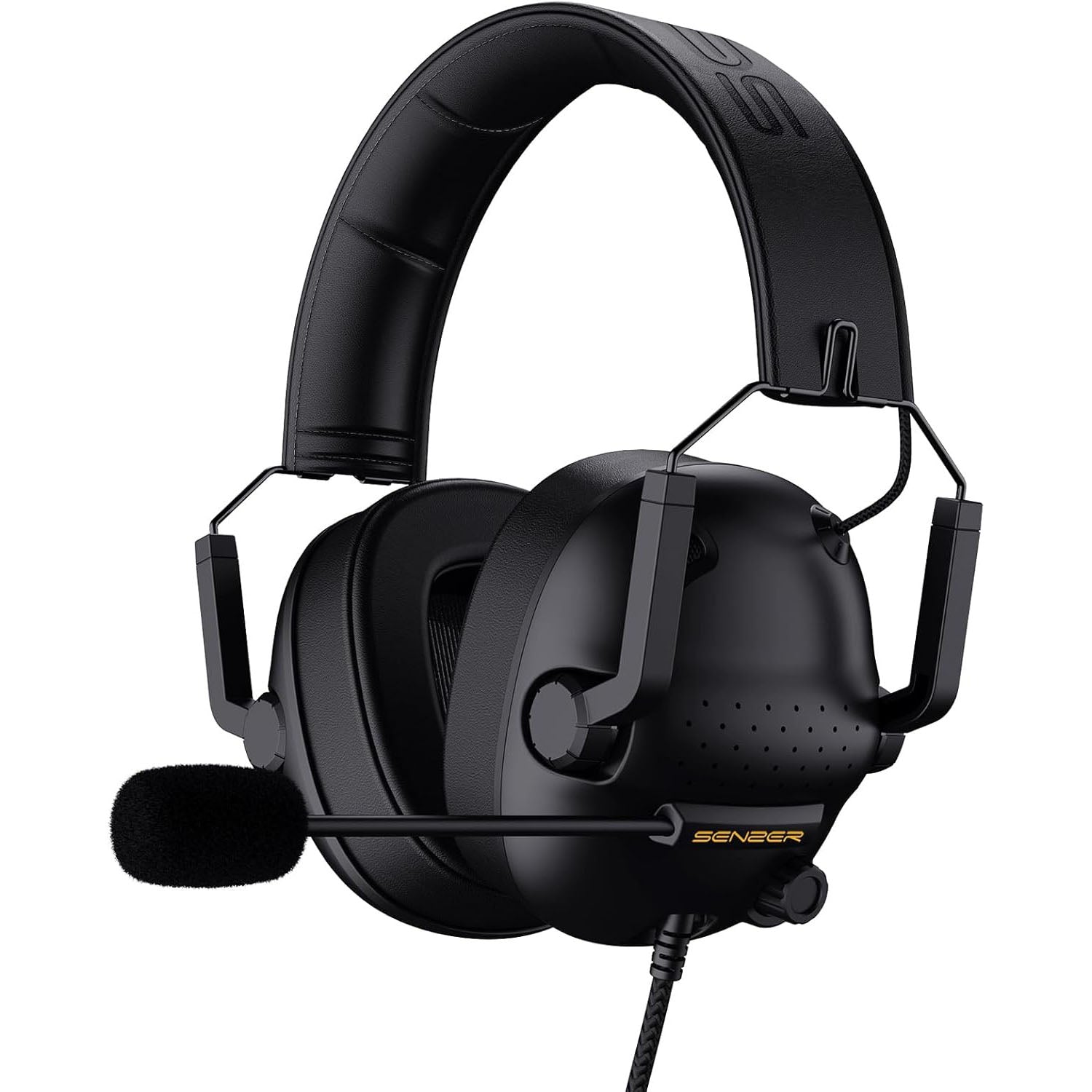 SENZER SG500 Surround Sound Pro Gaming Headset with Noise Cancelling Microphone - Soft Memory Foam Padding - Portable Foldable Headphones for PC, PS4, PS5, Xbox One, Switch - Black