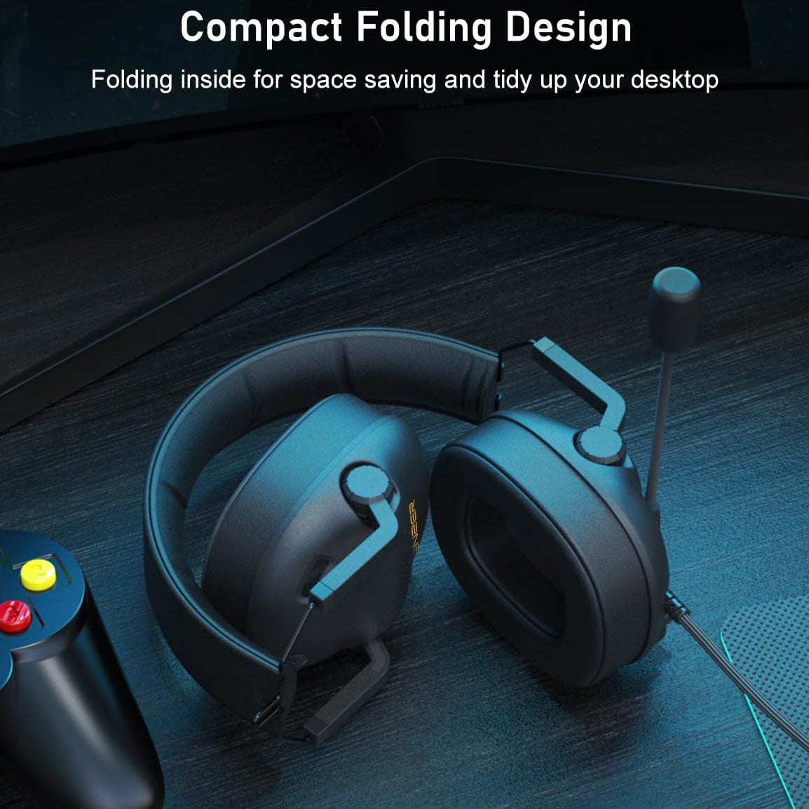 SENZER SG500 Surround Sound Pro Gaming Headset with Noise Cancelling Microphone - Soft Memory Foam Padding - Portable Foldable Headphones for PC, PS4, PS5, Xbox One, Switch - Black