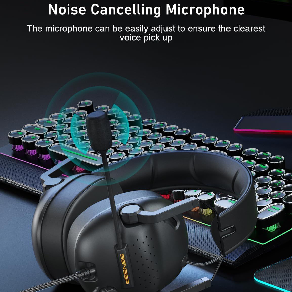 SENZER SG500 Surround Sound Pro Gaming Headset with Noise Cancelling Microphone - Soft Memory Foam Padding - Portable Foldable Headphones for PC, PS4, PS5, Xbox One, Switch - Black