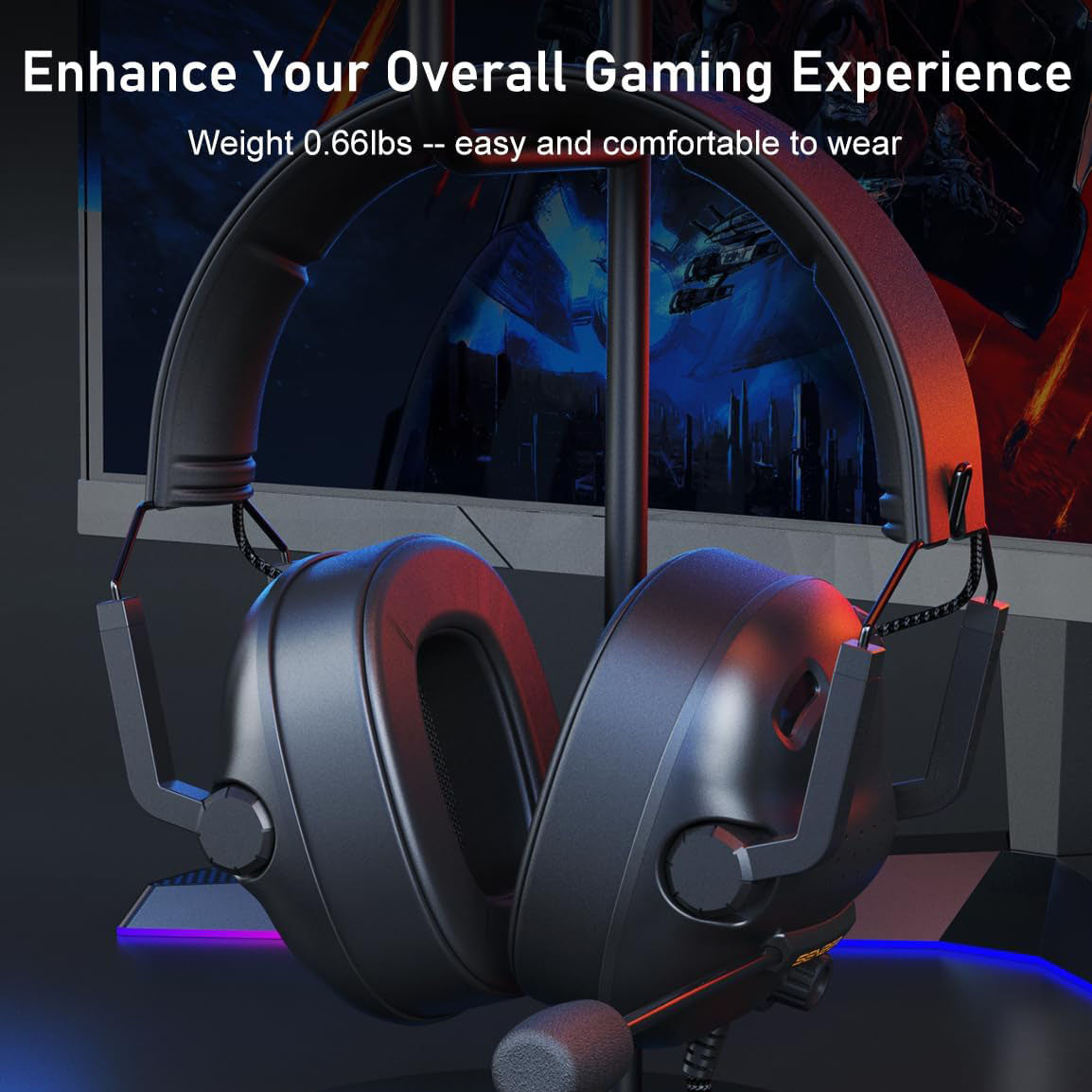 SENZER SG500 Surround Sound Pro Gaming Headset with Noise Cancelling Microphone - Soft Memory Foam Padding - Portable Foldable Headphones for PC, PS4, PS5, Xbox One, Switch - Black
