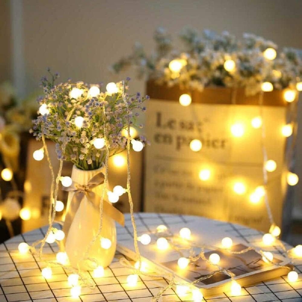 SFOUR Fairy Lights, Warm White 2 Lighting Modes, 19.68ft 40LEDs Ball IP65 Globe String Light Battery Operated, Decoraction for Indoor Lighting, Bedroom, Wedding, Party, Christmas, Tree