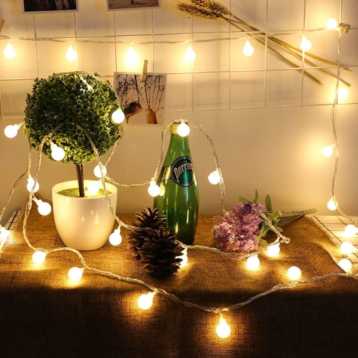 SFOUR Fairy Lights, Warm White 2 Lighting Modes, 19.68ft 40LEDs Ball IP65 Globe String Light Battery Operated, Decoraction for Indoor Lighting, Bedroom, Wedding, Party, Christmas, Tree