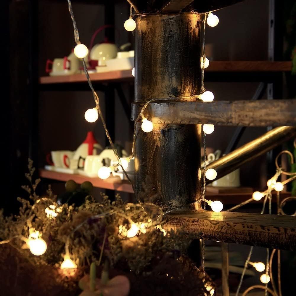 SFOUR Fairy Lights, Warm White 2 Lighting Modes, 19.68ft 40LEDs Ball IP65 Globe String Light Battery Operated, Decoraction for Indoor Lighting, Bedroom, Wedding, Party, Christmas, Tree