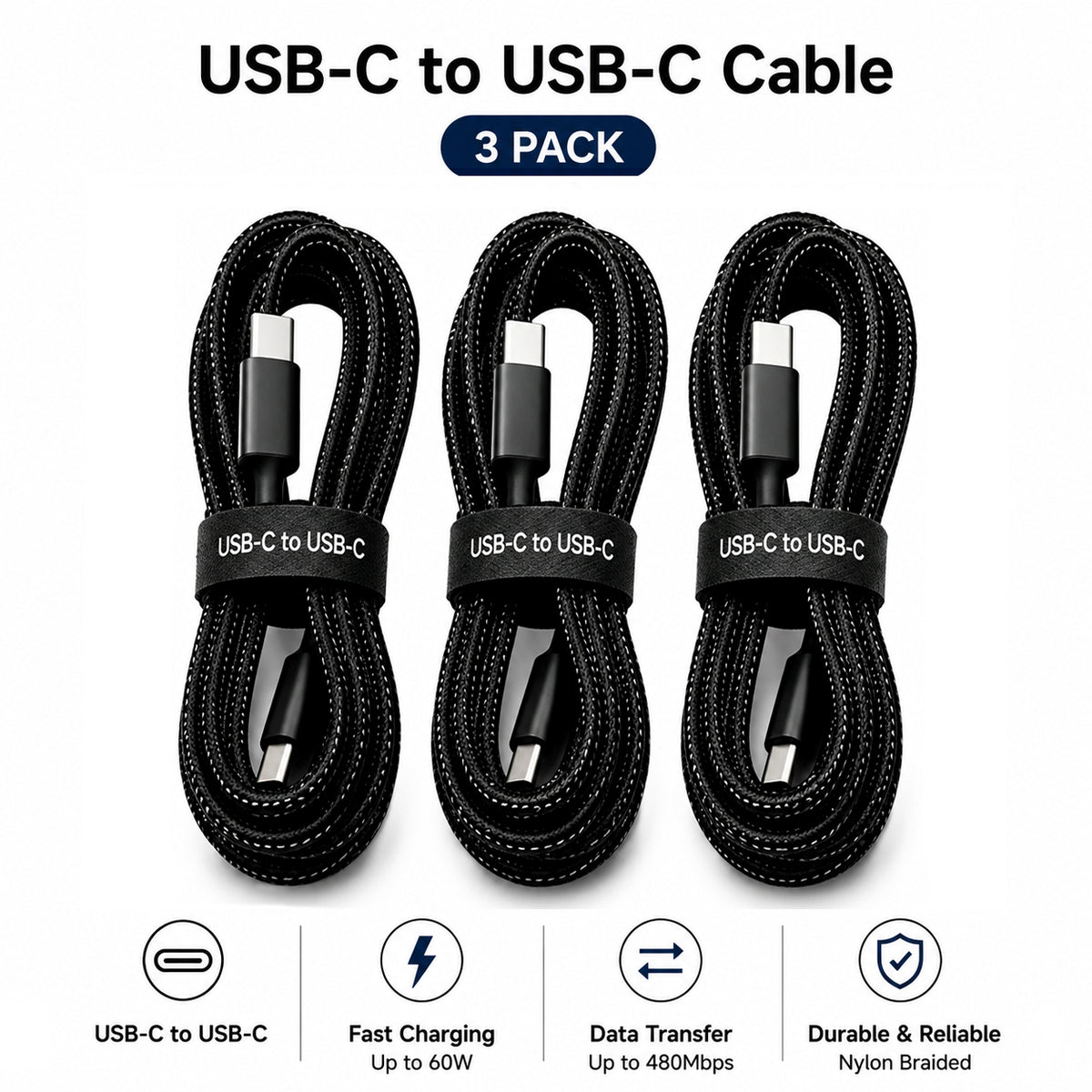 SHenRIEys USB C to C nylon braided cable For USB C Devices black