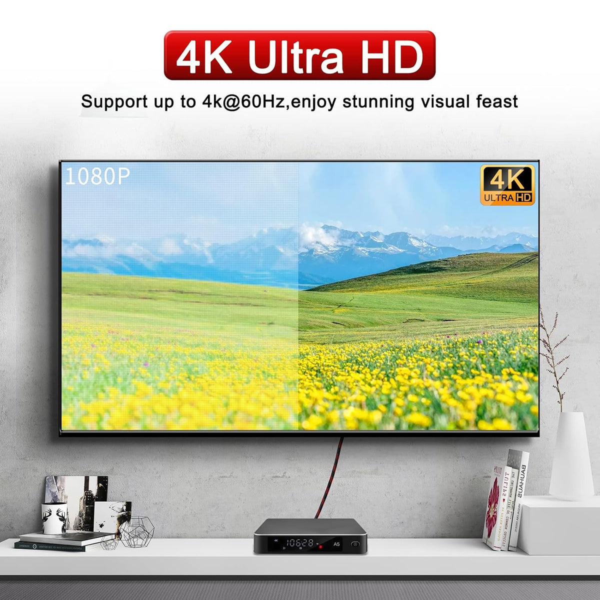 SLDXIAN 4K High Speed HDMI 2.0 Cable Over Ethernet Braided Nylon Supports 3D HDR Audio Return Compatible with PS3, PS4, PC, Projector, HDTV, Xbox (1M)