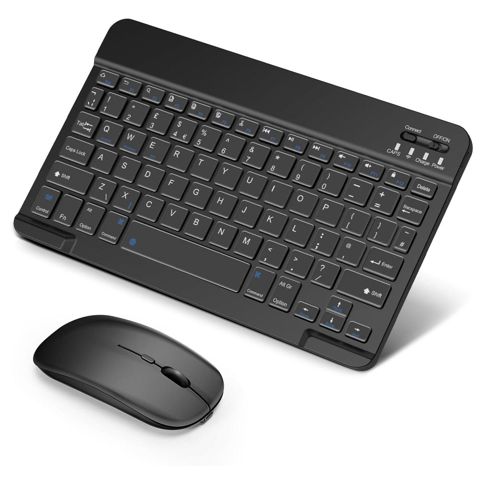 SOPPY Portable Bluetooth Keyboard and Mouse, Rechargeable Mini Keyboard, Wireless Keyboards for iP 9.7/10.2/iP Air/Pro/Tablets/Android/Windows, UK Layout (Black)