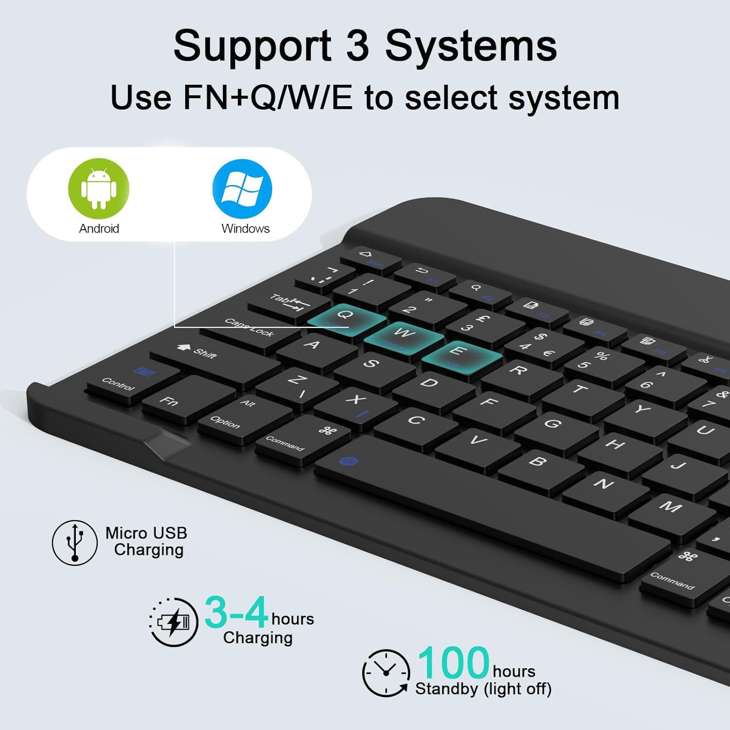 SOPPY Portable Bluetooth Keyboard and Mouse, Rechargeable Mini Keyboard, Wireless Keyboards for iP 9.7/10.2/iP Air/Pro/Tablets/Android/Windows, UK Layout (Black)