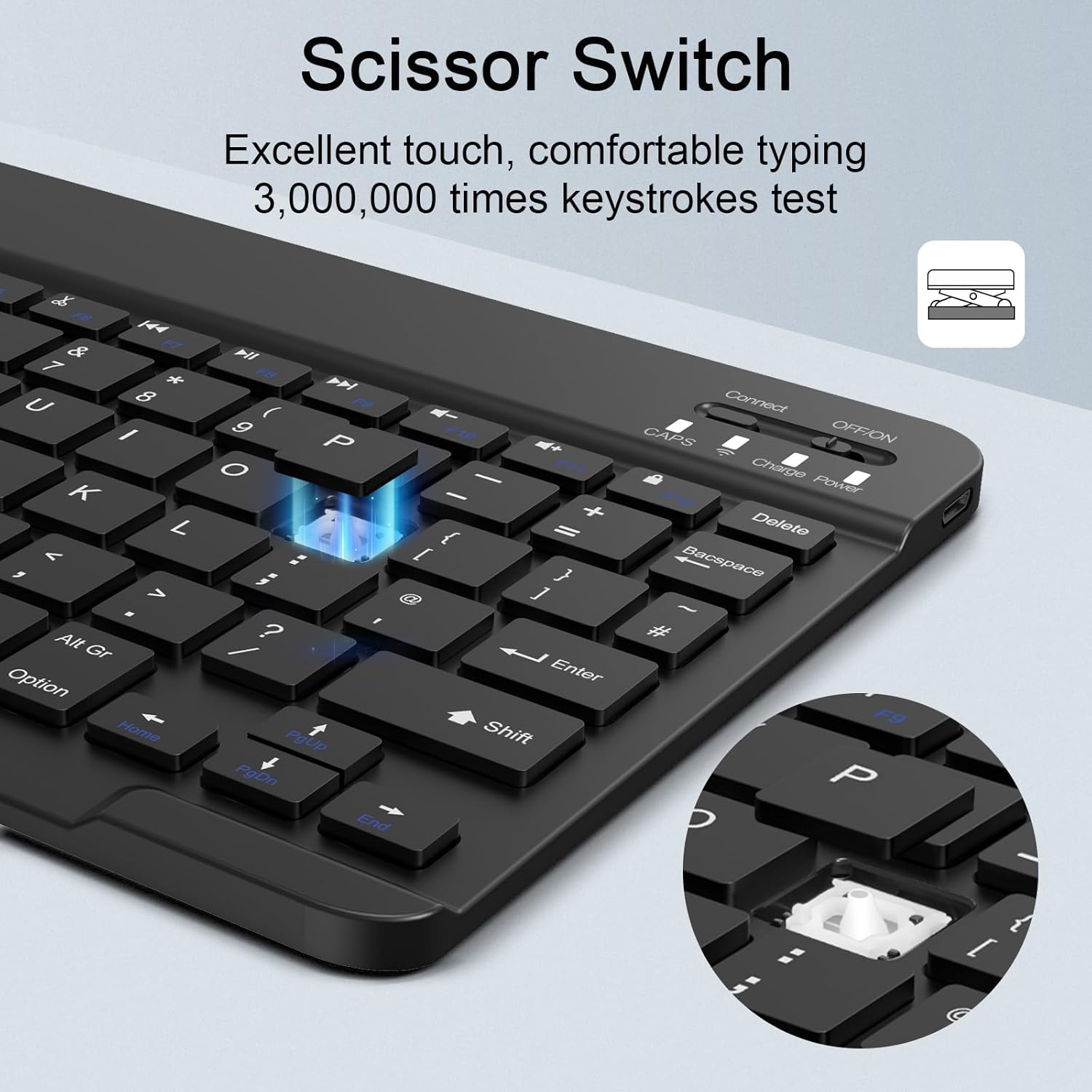 SOPPY Portable Bluetooth Keyboard and Mouse, Rechargeable Mini Keyboard, Wireless Keyboards for iP 9.7/10.2/iP Air/Pro/Tablets/Android/Windows, UK Layout (Black)