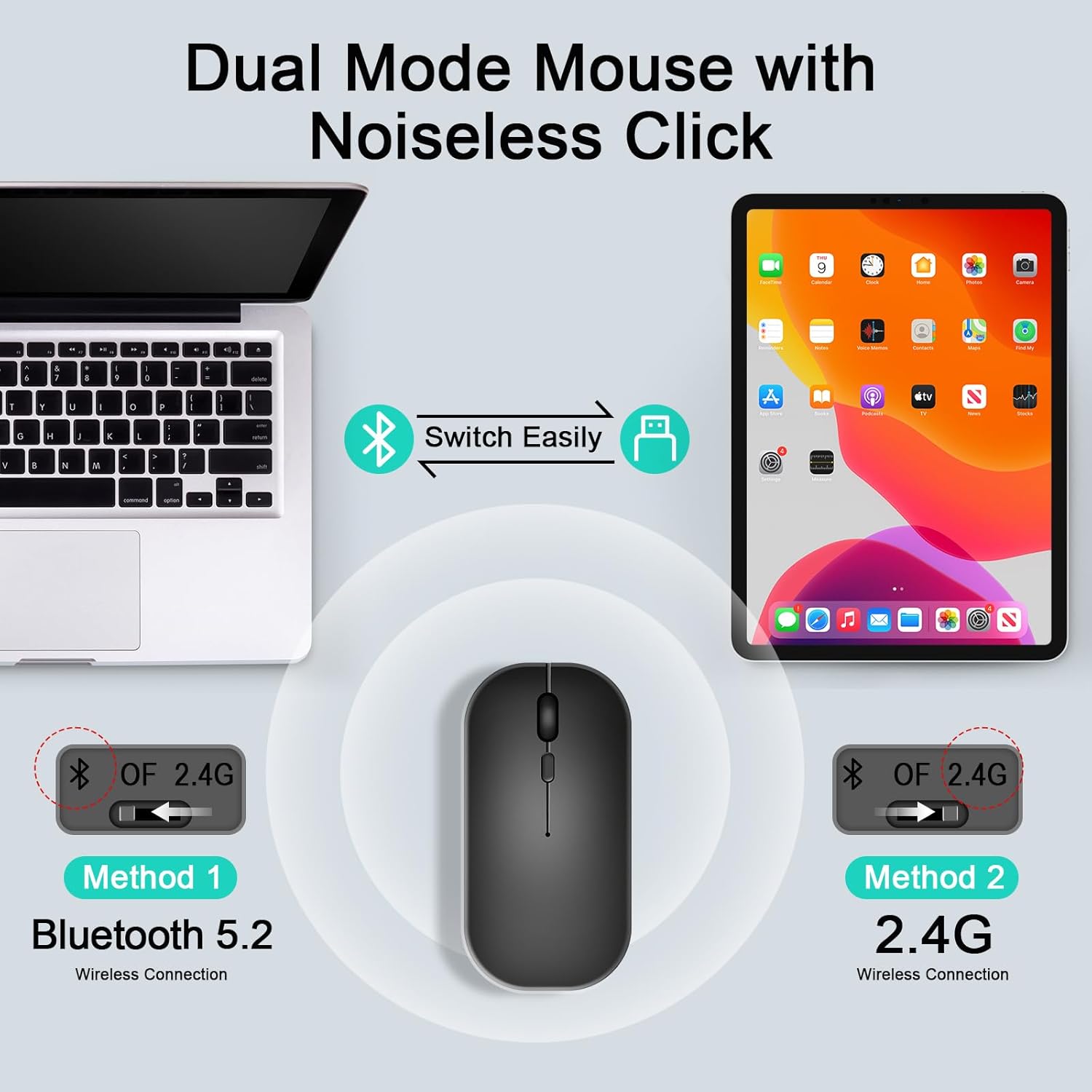SOPPY Portable Bluetooth Keyboard and Mouse, Rechargeable Mini Keyboard, Wireless Keyboards for iP 9.7/10.2/iP Air/Pro/Tablets/Android/Windows, UK Layout (Black)