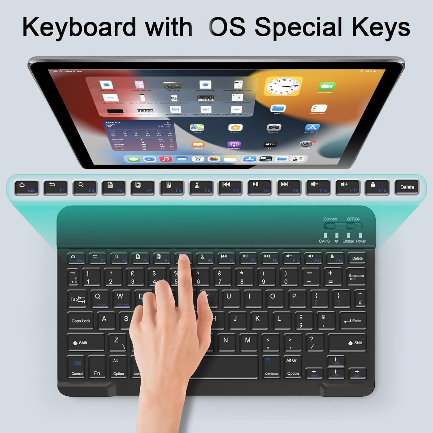 SOPPY Portable Bluetooth Keyboard and Mouse, Rechargeable Mini Keyboard, Wireless Keyboards for iP 9.7/10.2/iP Air/Pro/Tablets/Android/Windows, UK Layout (Black)