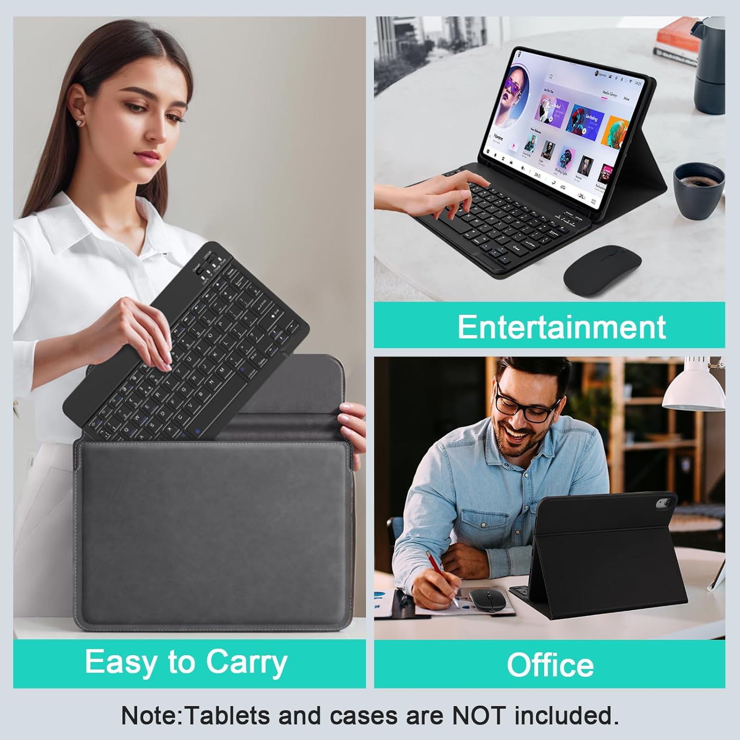 SOPPY Portable Bluetooth Keyboard and Mouse, Rechargeable Mini Keyboard, Wireless Keyboards for iP 9.7/10.2/iP Air/Pro/Tablets/Android/Windows, UK Layout (Black)