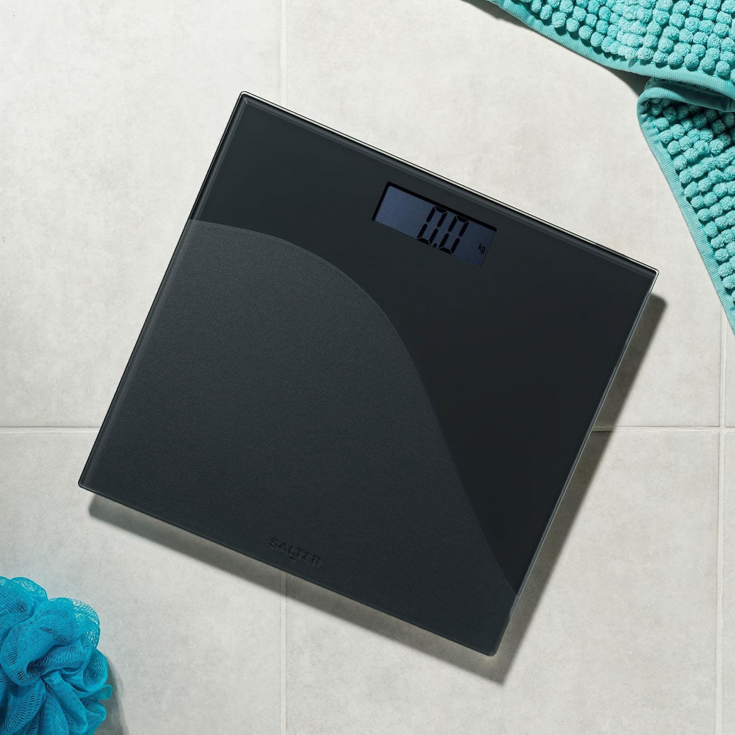 Salter Digital Bathroom Body Weight Scale – Wave Design Frosted Glass Textured Platform, 180 kg Max (Black)