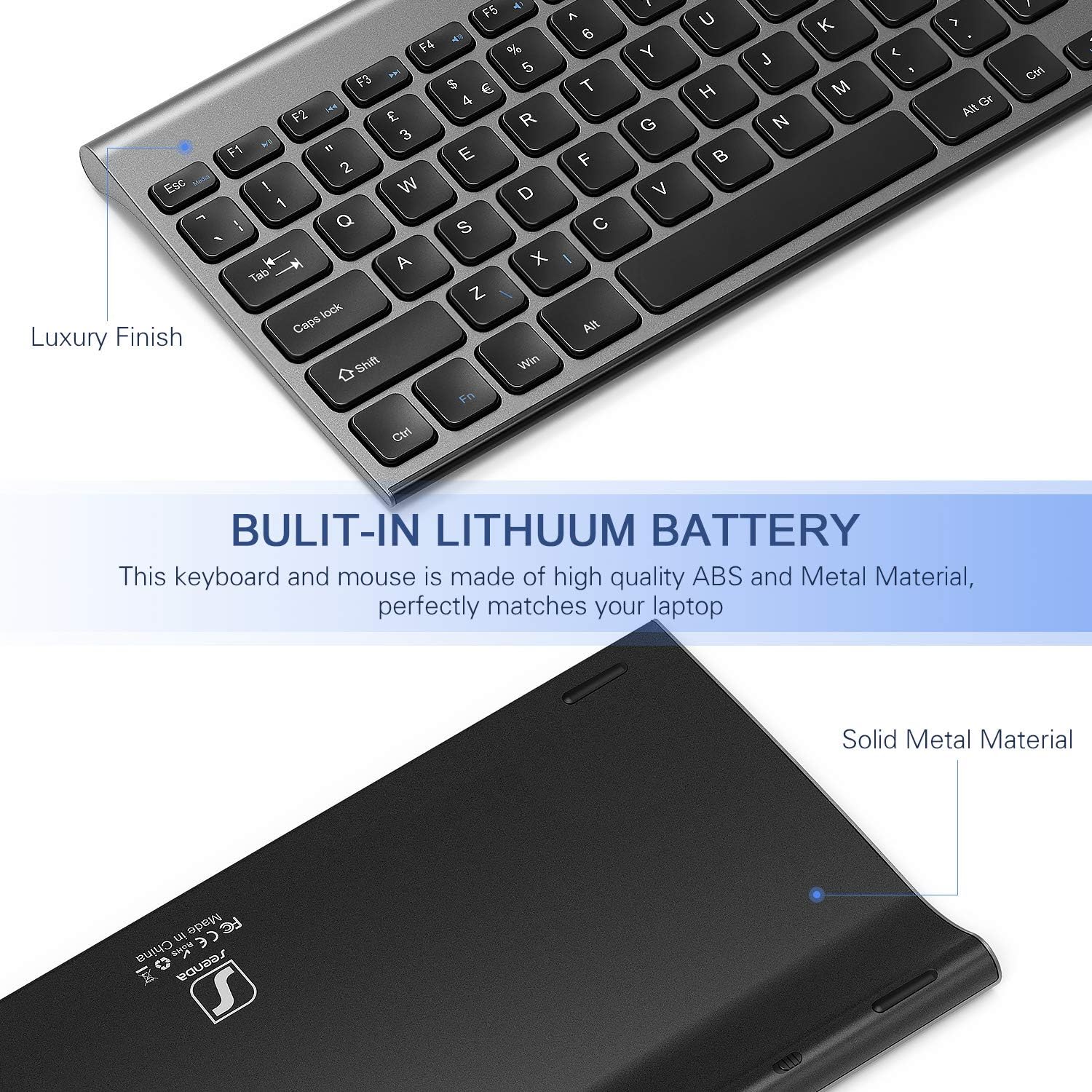 Seenda WGJP-031 Small Wireless Keyboard and Mouse, Ultra Compact Rechargeable USB Keyboard and Mouse Combo with Portable Size Low Profile Keys for Windows XP/7/8/10/11 Laptop Computer