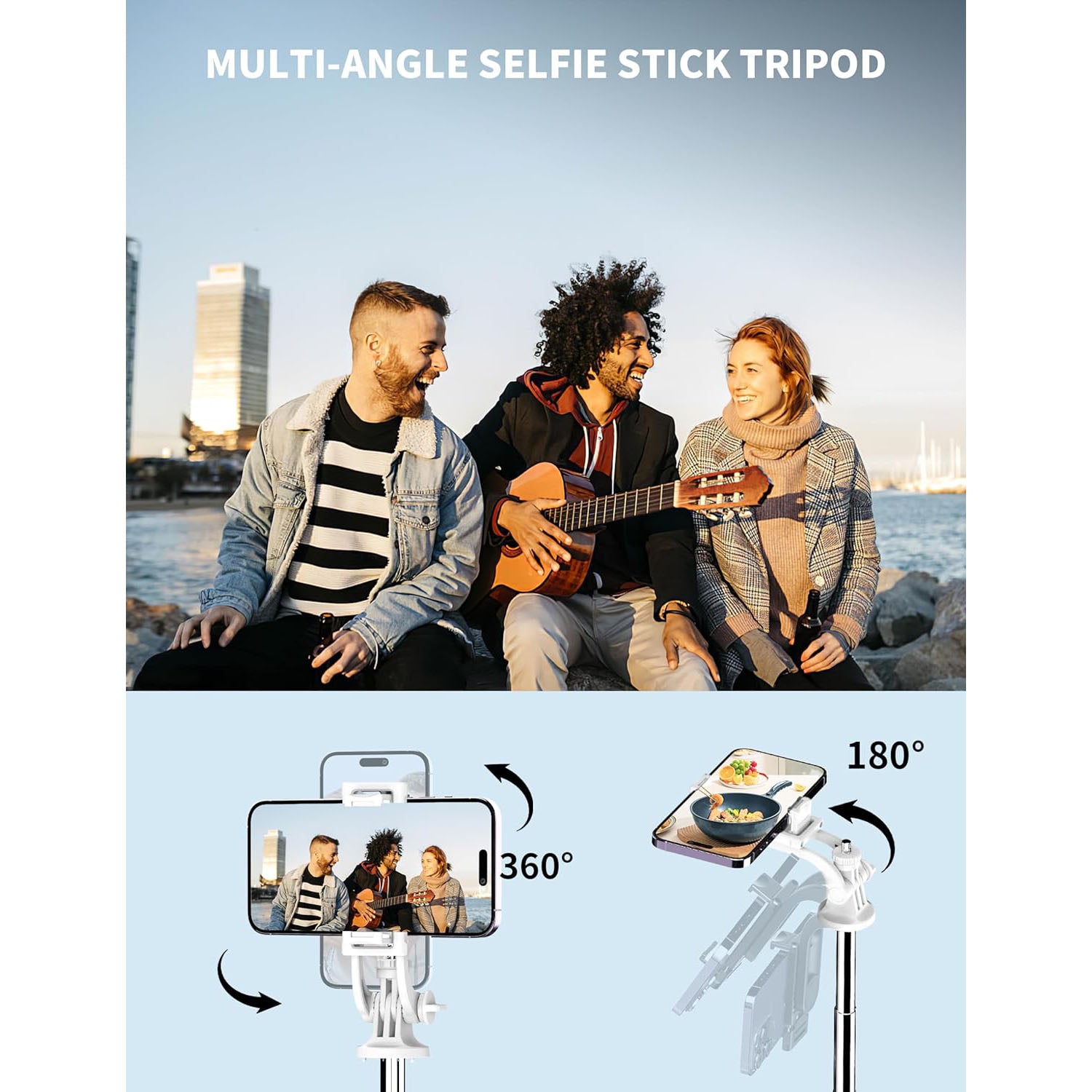 SelfieShow 71" Cell Phone Selfie Stick Tripod, Smartphone Tripod Stand with Remote, Extendable Travel Phone Selfie Stick Compatible with iP 17/16/15/14/13 Pro Max Gopro Android DJI (White)