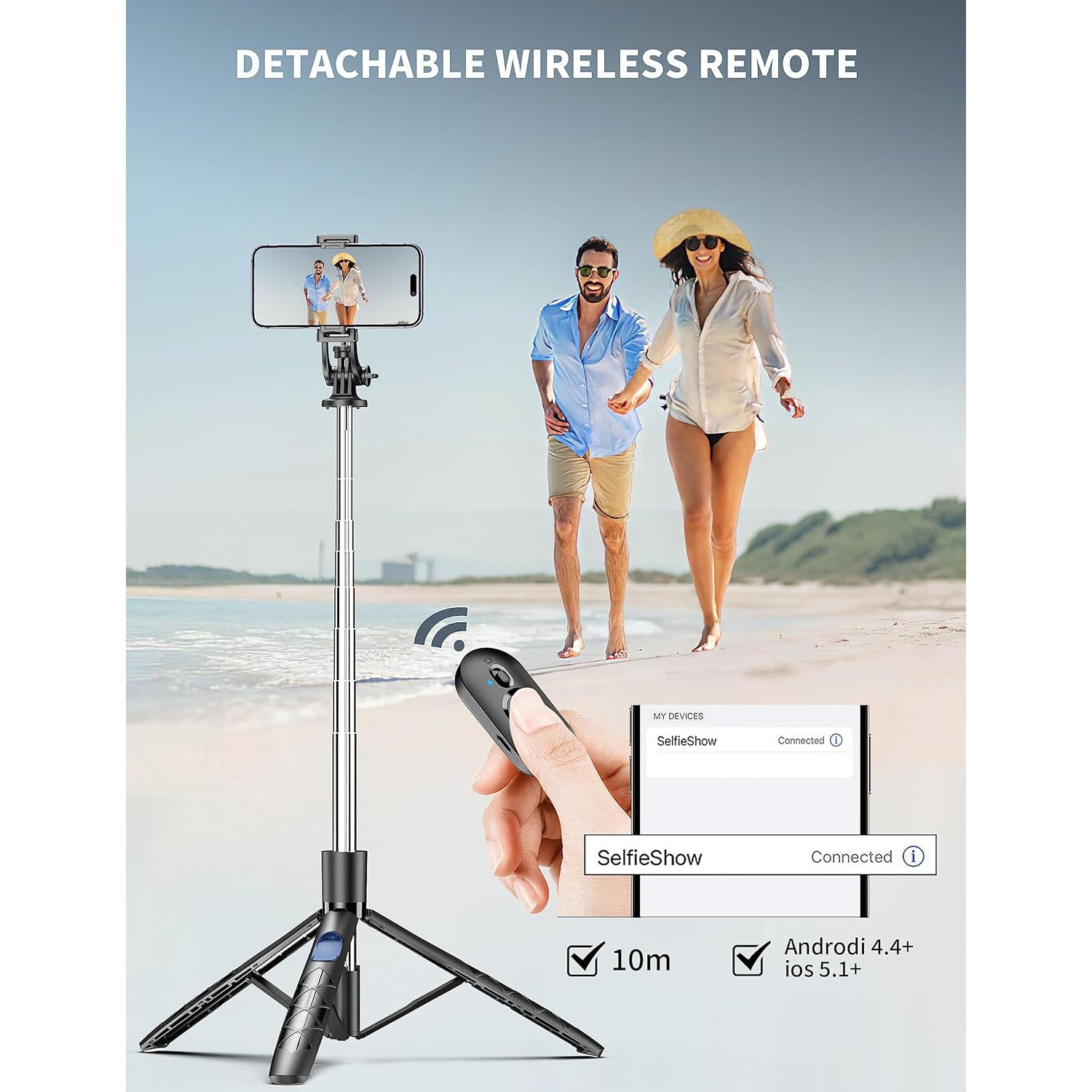SelfieShow 71" Cell Phone Selfie Stick Tripod, Smartphone Tripod Stand with Remote, Extendable Travel Phone Selfie Stick Compatible with iP 17/16/15/14/13 Pro Max Gopro Android DJI (White)