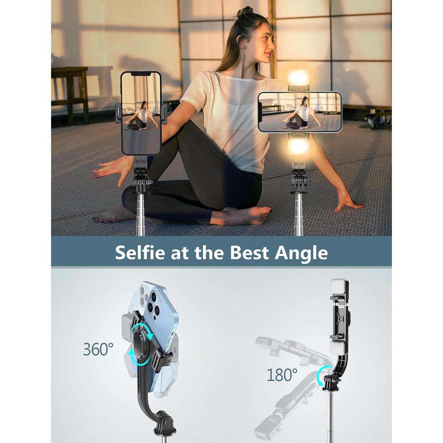 Selfie Stick Tripod with Light, 45'' Selfie Stick with Wireless Remote, Portable Phone Tripod Compatible with iP 16/15 Pro Max/15/14 Pro/14/13, Samsung S22/ S23 Ultra/Android Smartphone