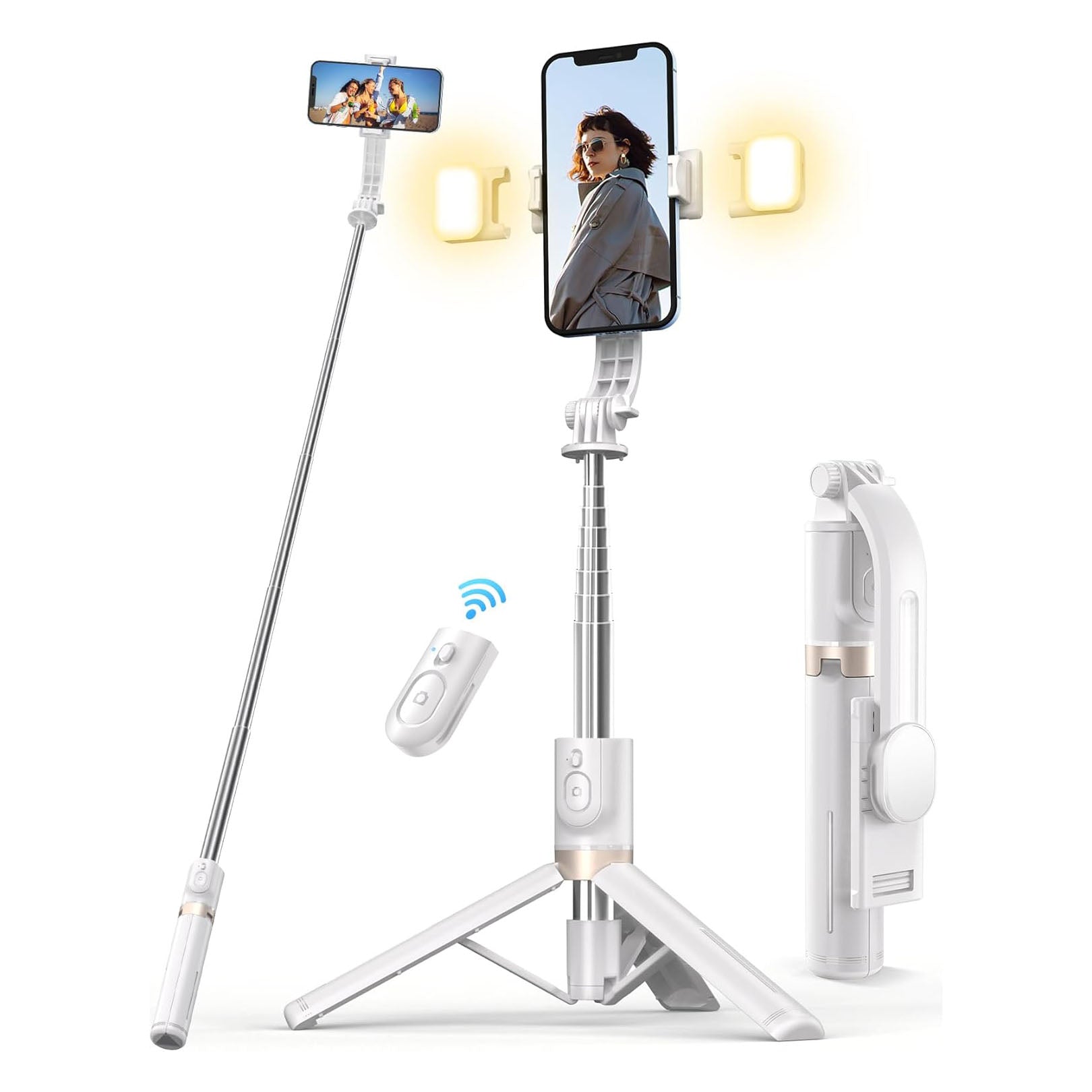 Selfie Stick Tripod with Light, 45'' Selfie Stick with Wireless Remote, Portable Phone Tripod Compatible with iP 16/15 Pro Max/15/14 Pro/14/13, Samsung S22/ S23 Ultra/Android Smartphone