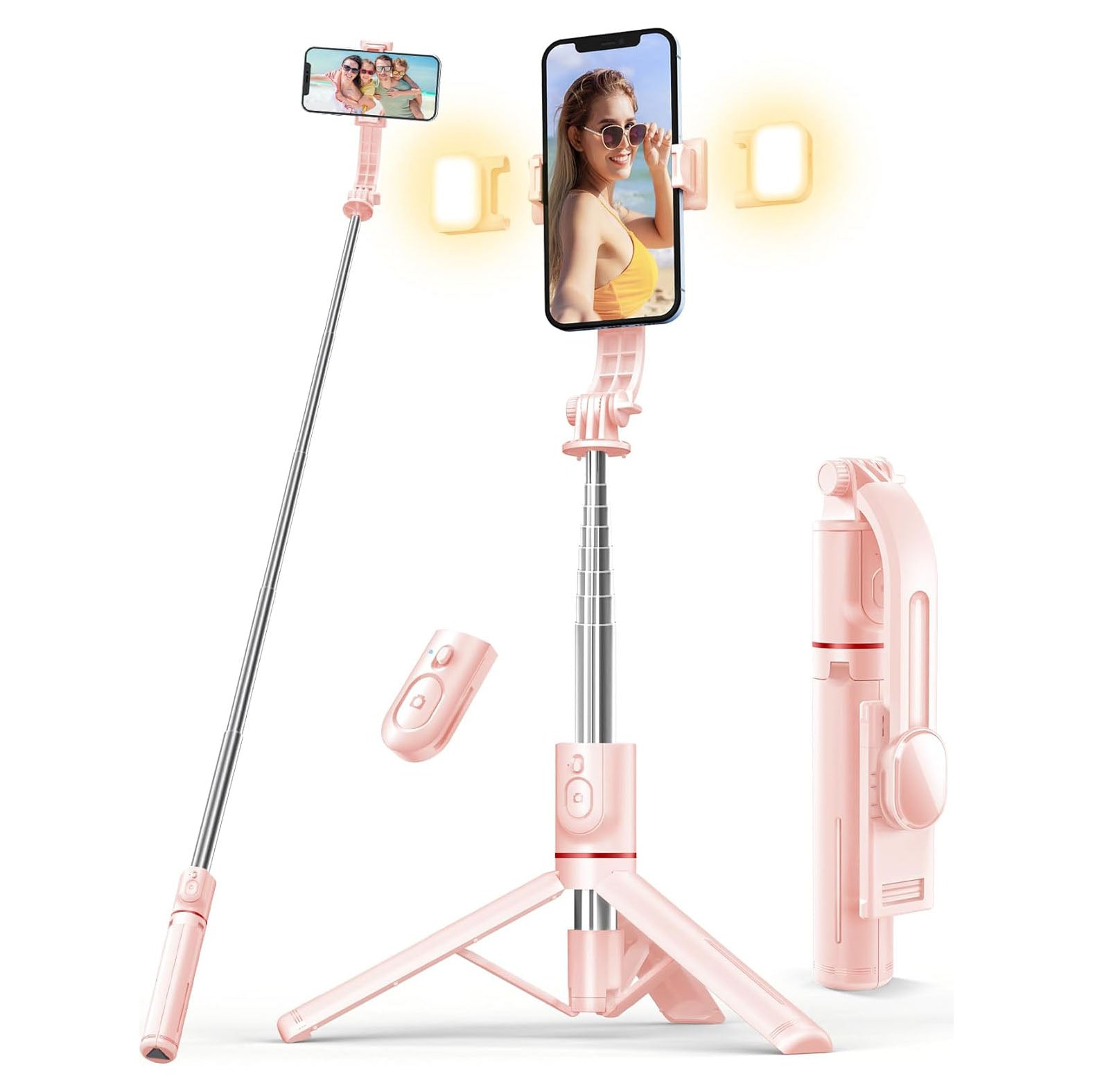 Selfie Stick Tripod with Light, 45'' Selfie Stick with Wireless Remote, Portable Phone Tripod Compatible with iP 16/15 Pro Max/15/14 Pro/14/13, Samsung S22/ S23 Ultra/Android Smartphone